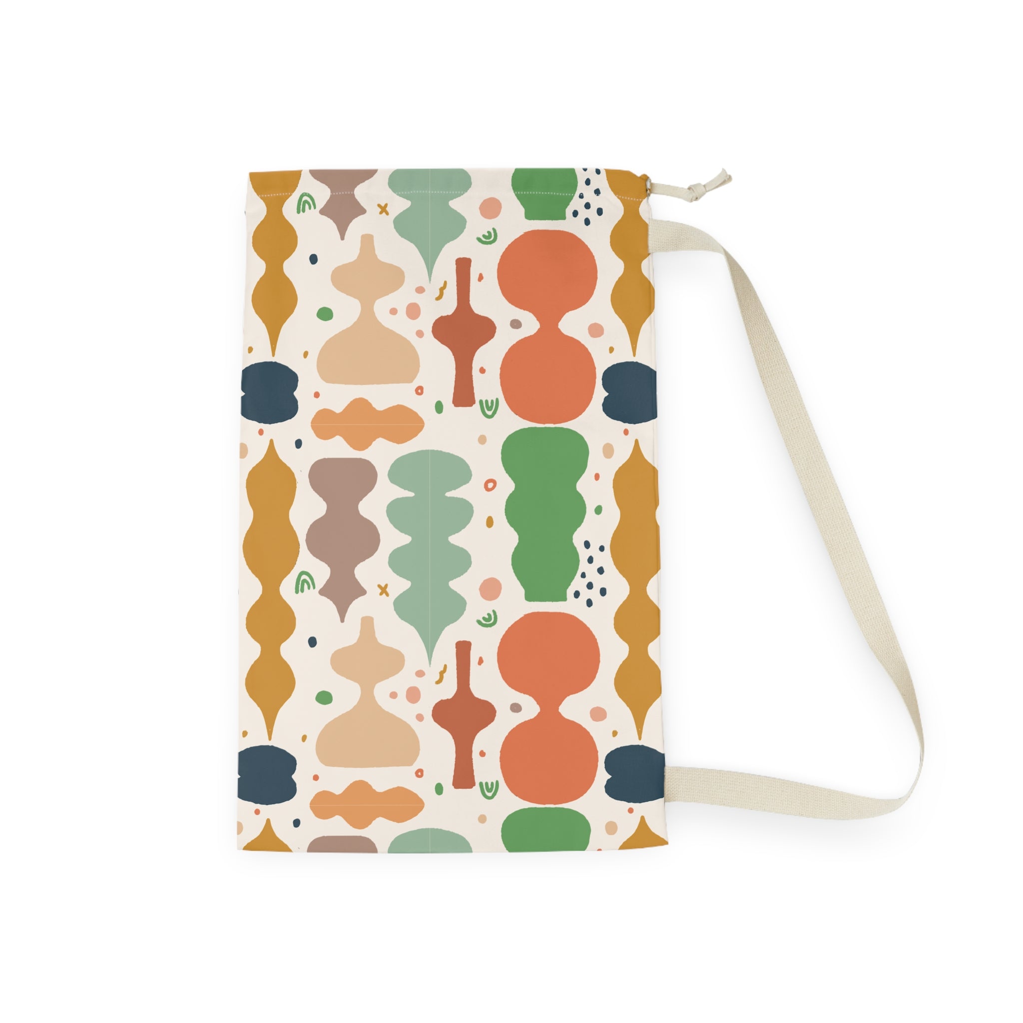 Abstract Shapes Laundry Bag | Retro Colorful Pattern, Drawstring Tote
