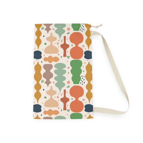 Abstract Shapes Laundry Bag | Retro Colorful Pattern, Drawstring Tote