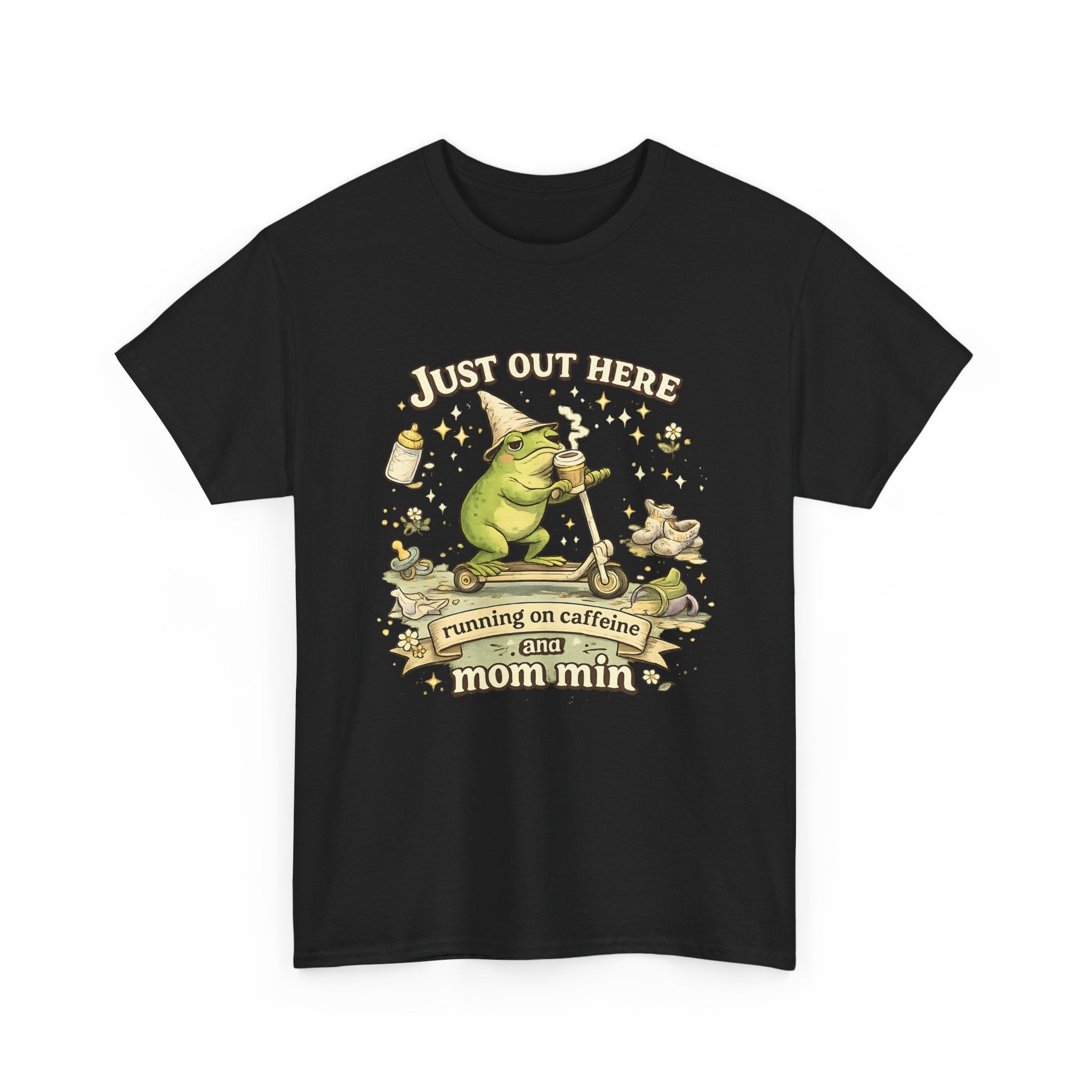 Running on Caffeine and Mom Min Shirt Funny Mom Frog T Shirt Coffee Lover Mom Tee