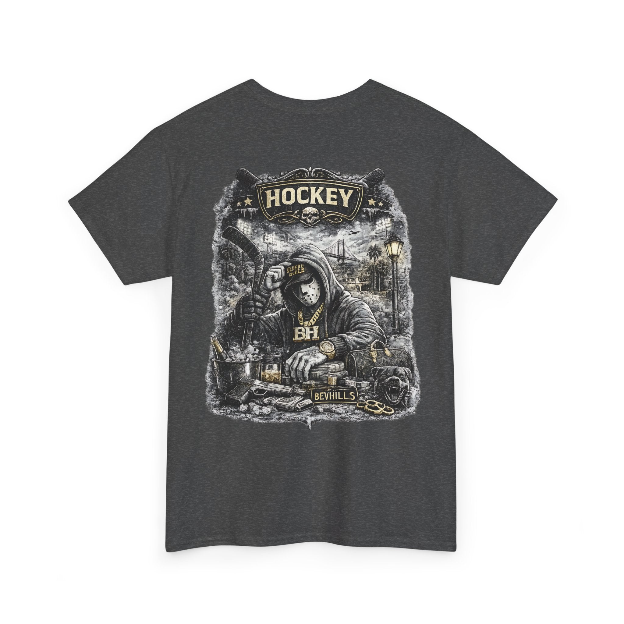 Hockey Streetwear T-Shirt Oversize Black  Urban Dark Graphic Tee Hip Hop Street Style Back Print Luxury