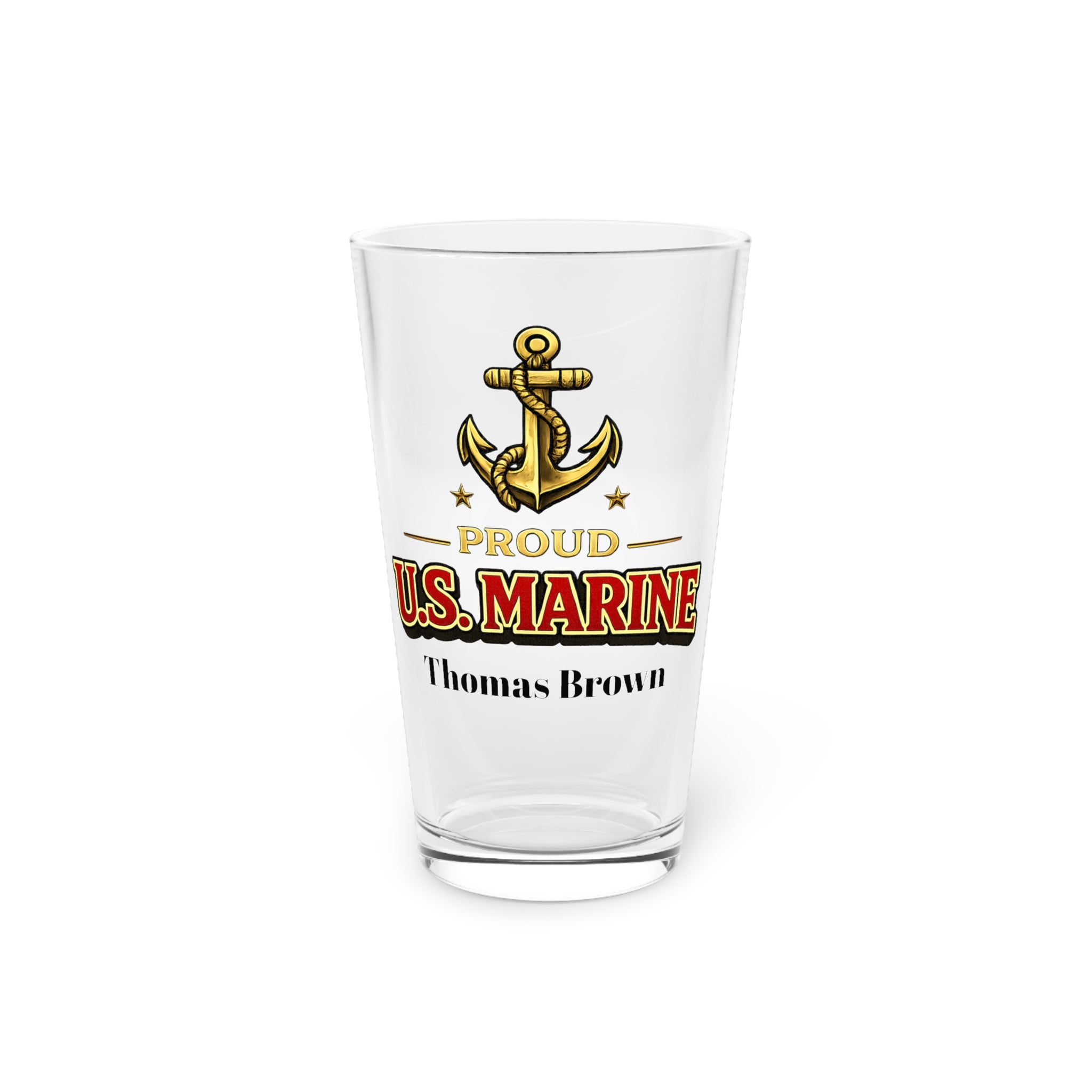 Personalized US Marine Pint Glass 16oz | Proud Marine Beer Glass | Custom Military Gift for Marine | Veteran Gift for Him