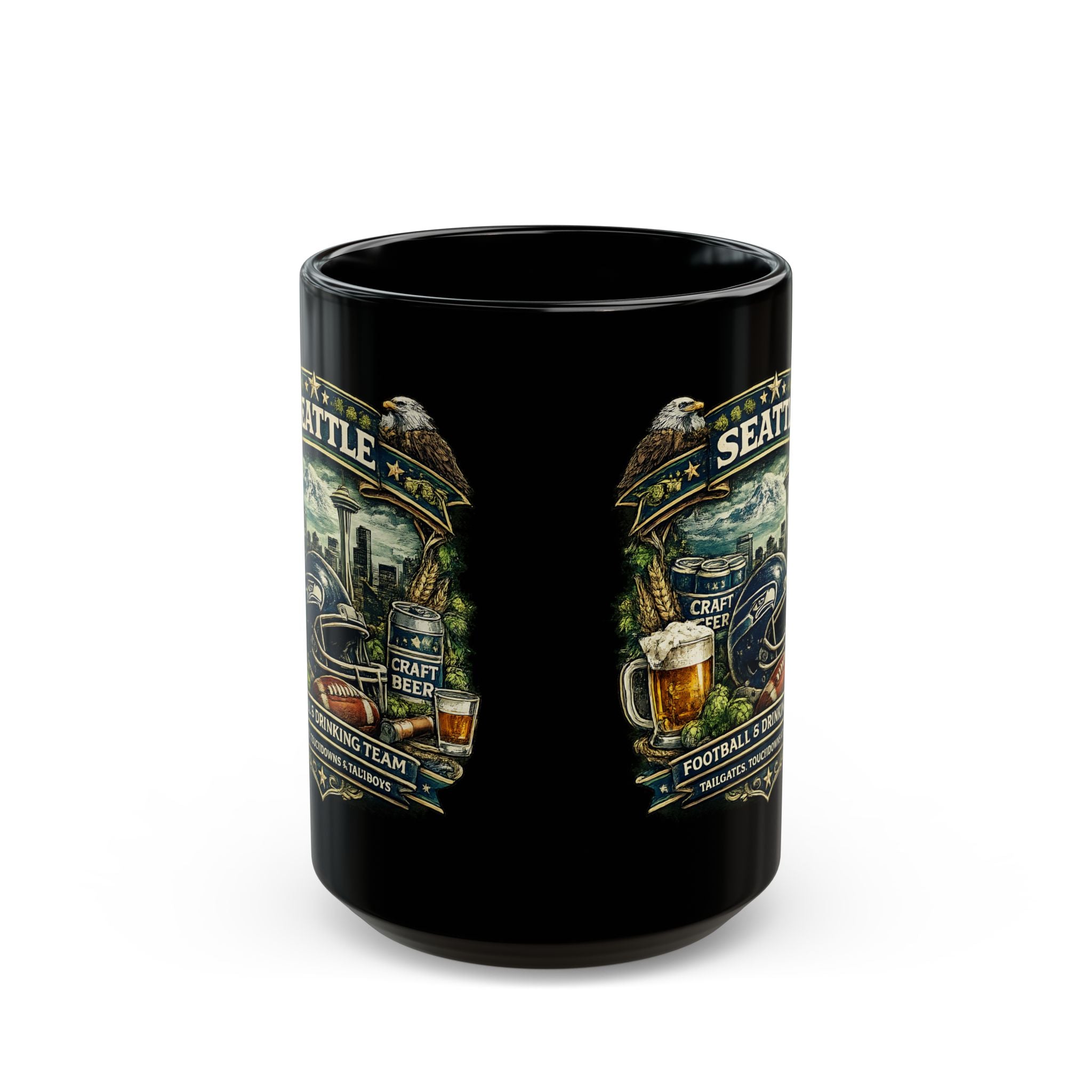 Seattle Football Mug for Men Black Coffee Cup for Beer Lovers, Tailgating & Game Day Sports Fan Gift