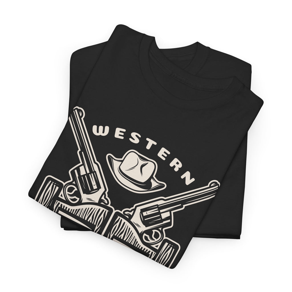 Western Saloon T-Shirt  Vintage Cowboy Guns & Hat Graphic Tee