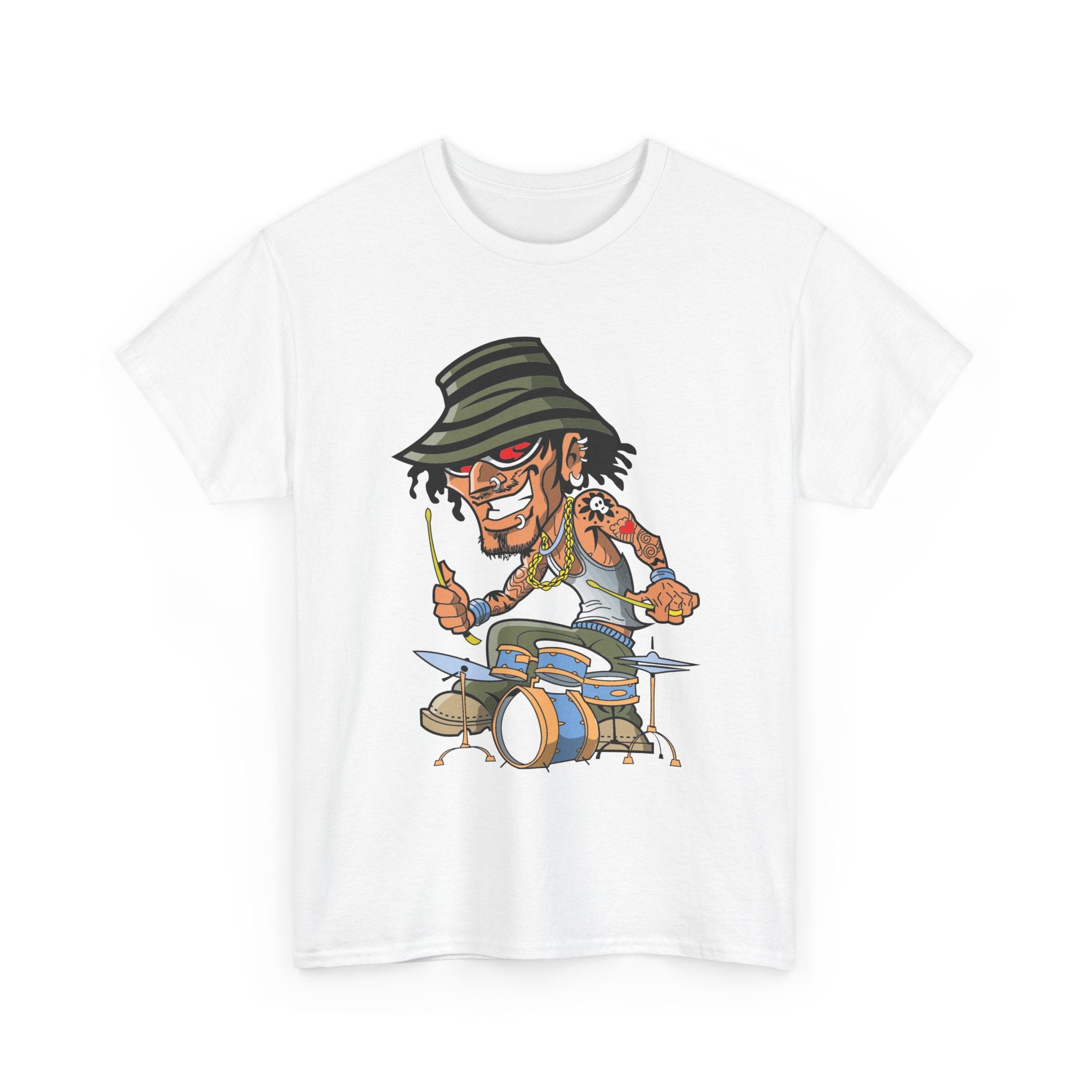 Drummer T Shirt Cartoon Musician Tee Funny Drum Player Shirt Band Music Gift for Drummers