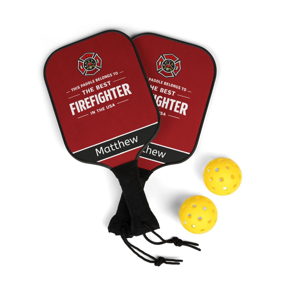 Personalized Firefighter Pickleball Paddle Set | Custom Fireman Gift | Best Firefighter Gift | Unique Pickleball Gift for Him