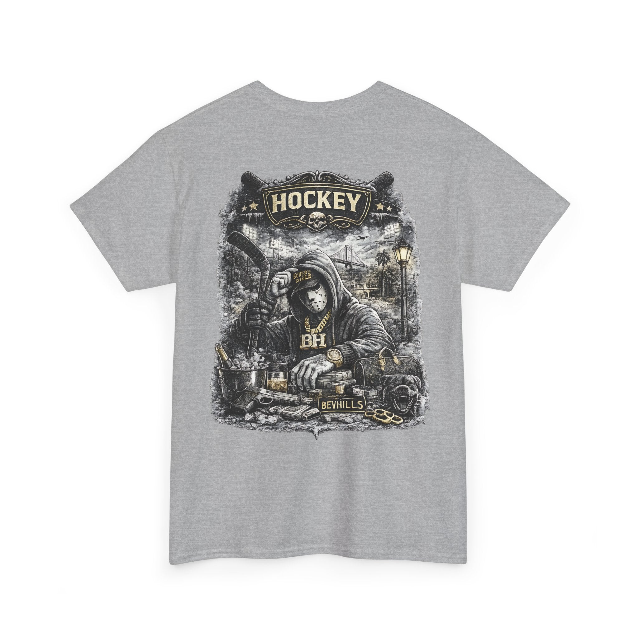 Hockey Streetwear T-Shirt Oversize Black  Urban Dark Graphic Tee Hip Hop Street Style Back Print Luxury