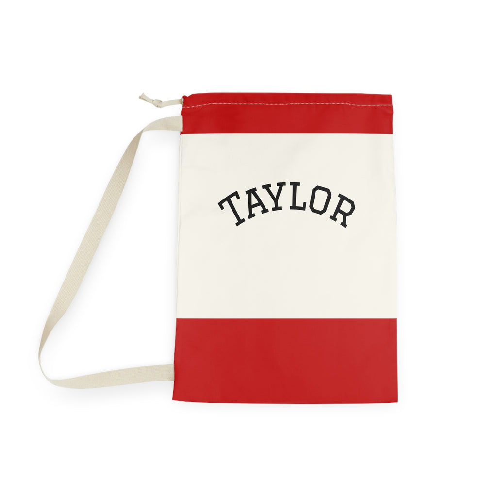 Red Stripe Personalized Laundry Bag | Drawstring Canvas Laundry Sack