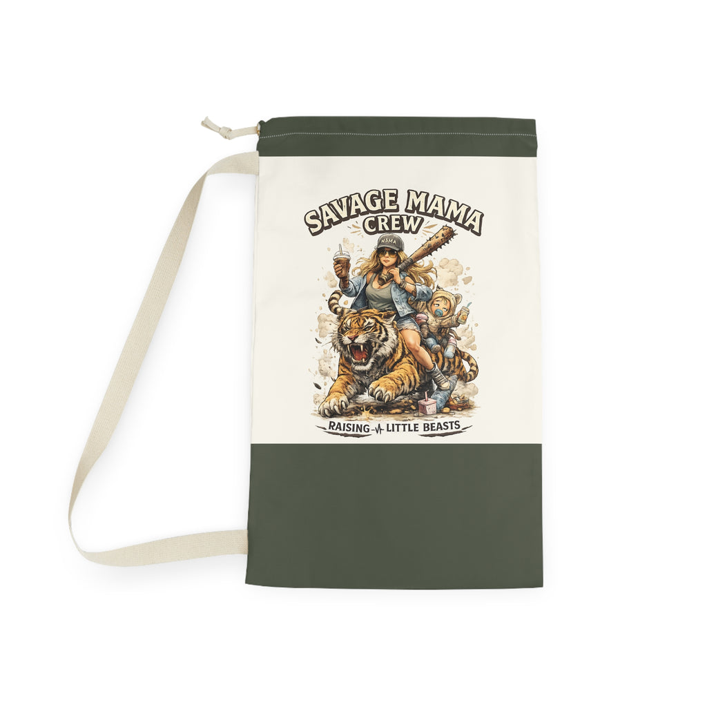 Savage Mama Crew Laundry Bag | Illustrated Mom and Kids, Tiger Rider