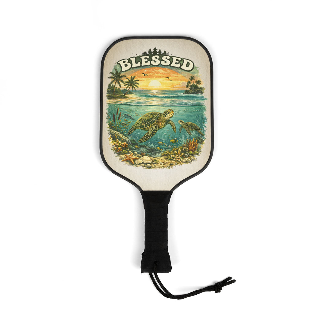 Blessed Sea Turtle Pickleball Paddle Set | Beach Sunset Coastal Paddle Gift