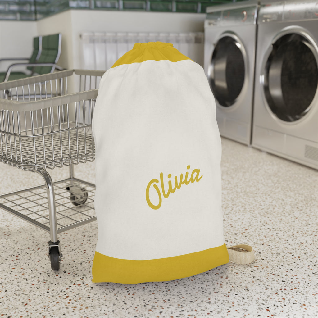 Personalized Laundry Bag | Custom Canvas Drawstring Laundry Bag | Large Reusable Laundry Sack | Personalized Yellow Canvas Laundry Bag