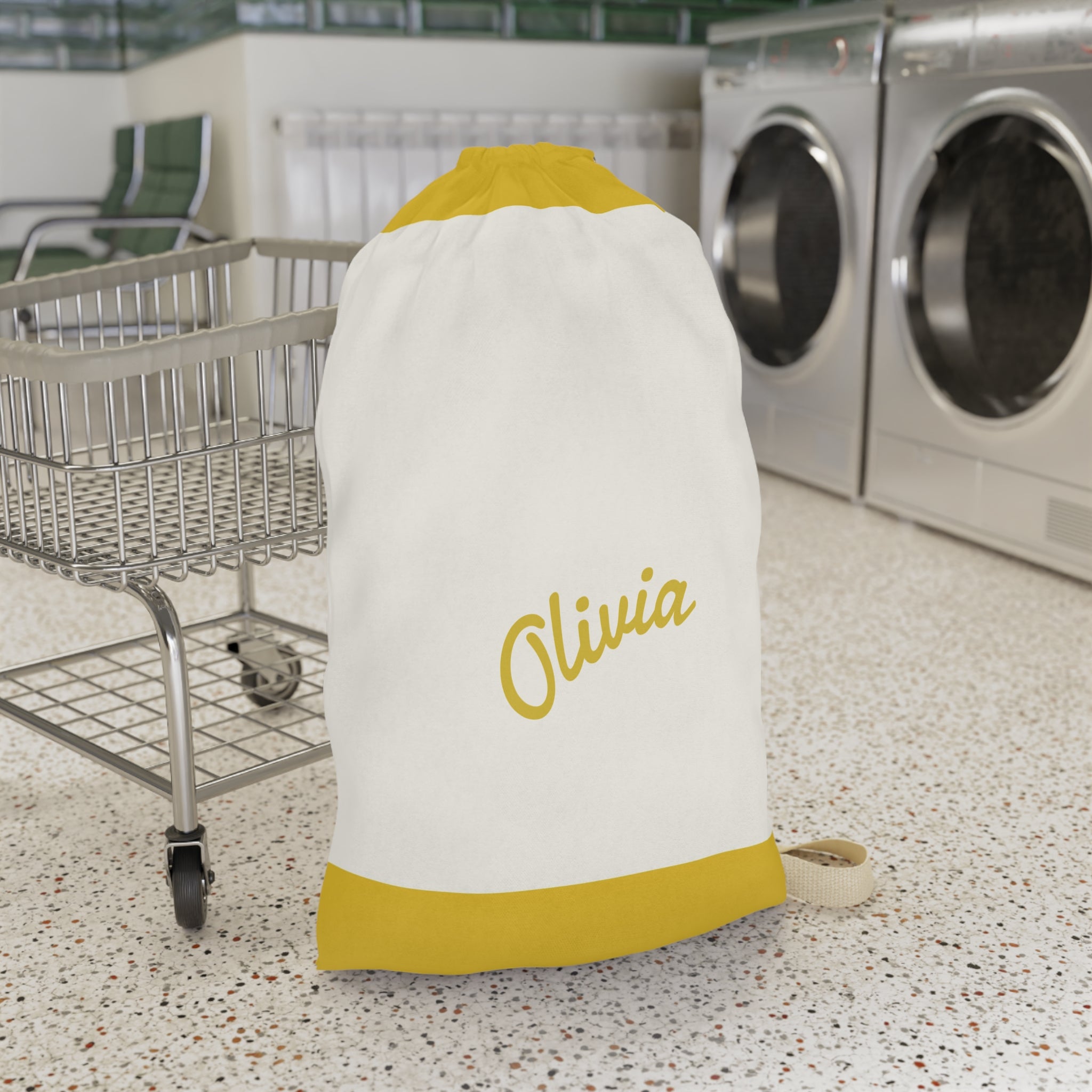Personalized Laundry Bag | Custom Canvas Drawstring Laundry Bag | Large Reusable Laundry Sack | Personalized Yellow Canvas Laundry Bag