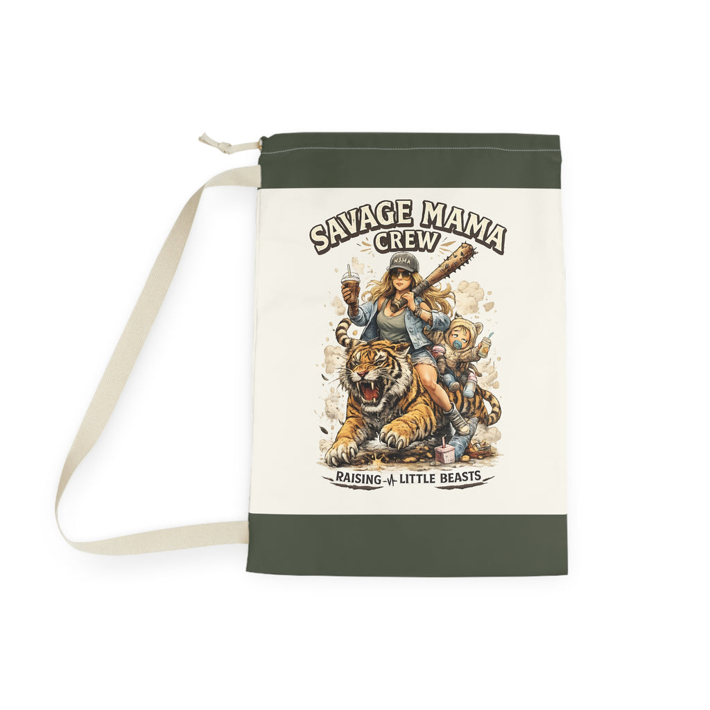 Savage Mama Crew Laundry Bag | Illustrated Mom and Kids, Tiger Rider