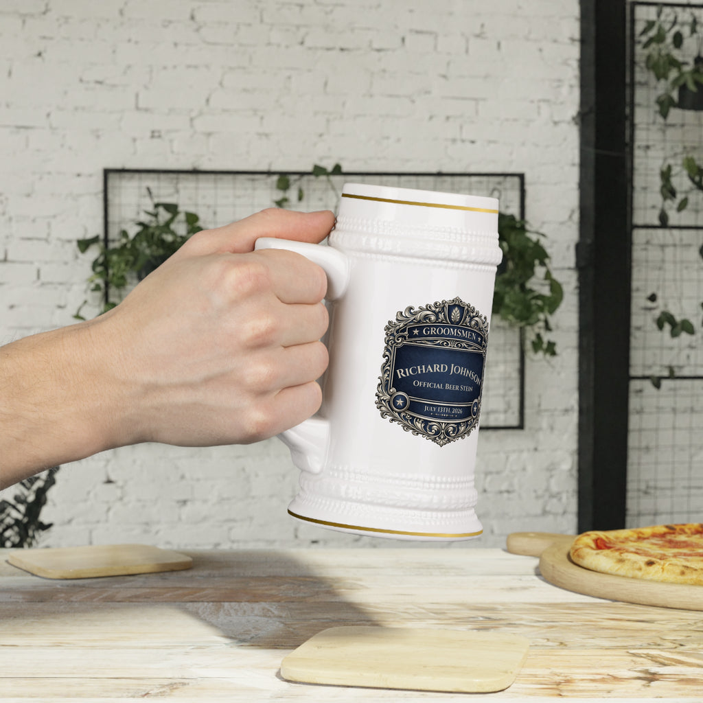 Personalized Groomsmen Beer Stein 22oz - Custom Name Wedding Beer Mug