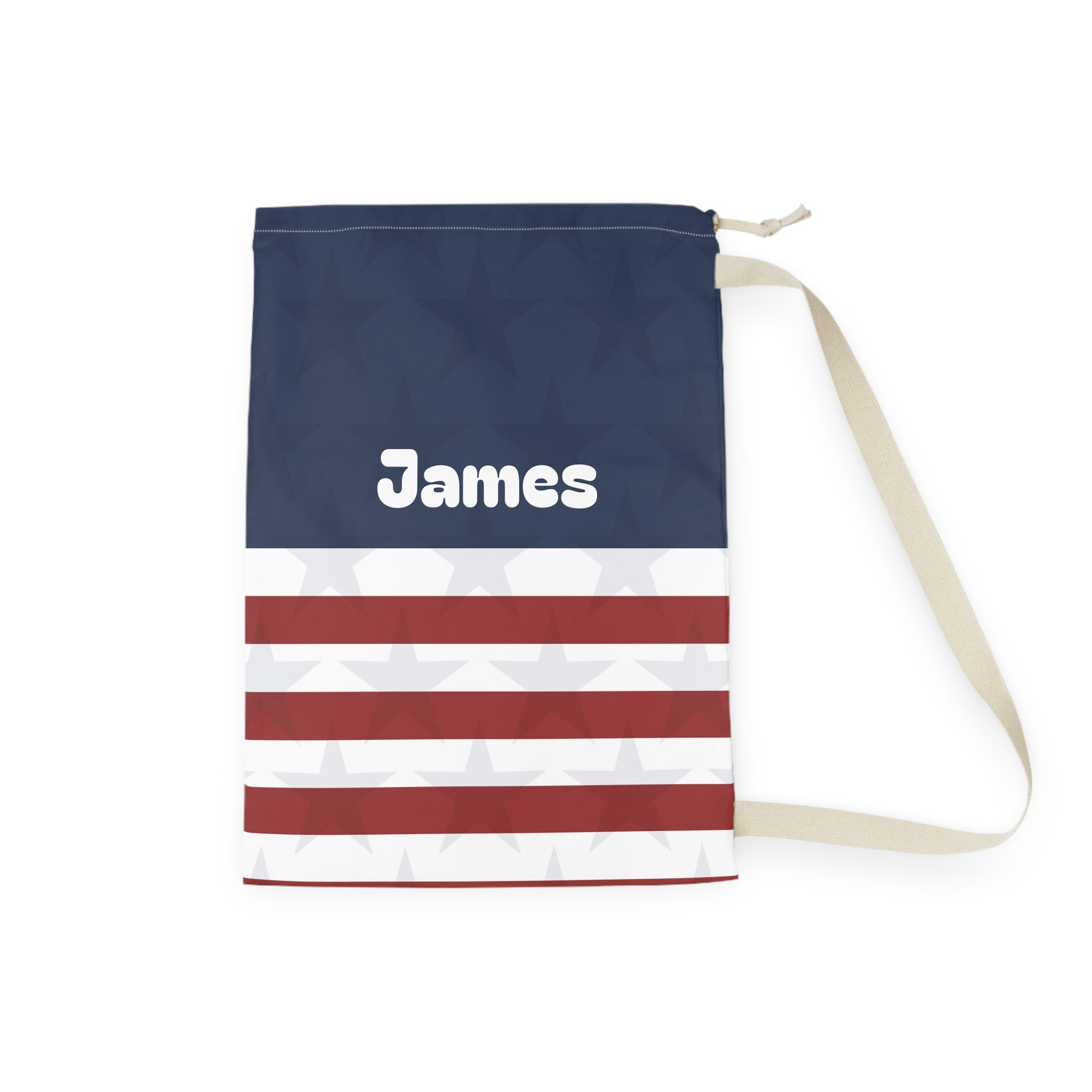 Personalized Stars Stripes Laundry Bag | Navy Red White Stripe Pocket