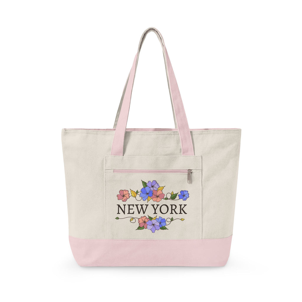 New York floral script Zippered Canvas Tote | city bouquet design