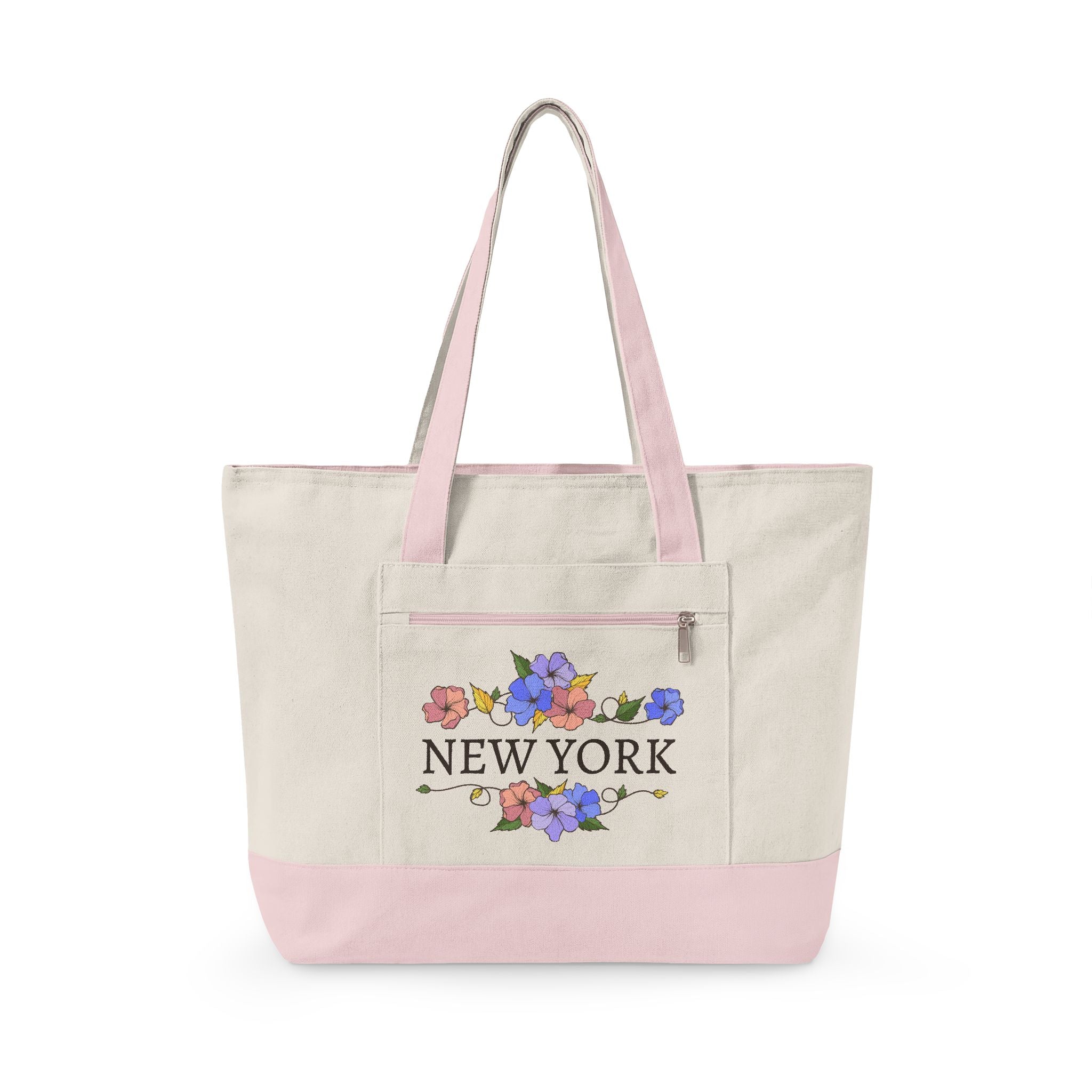 New York floral script Zippered Canvas Tote | city bouquet design