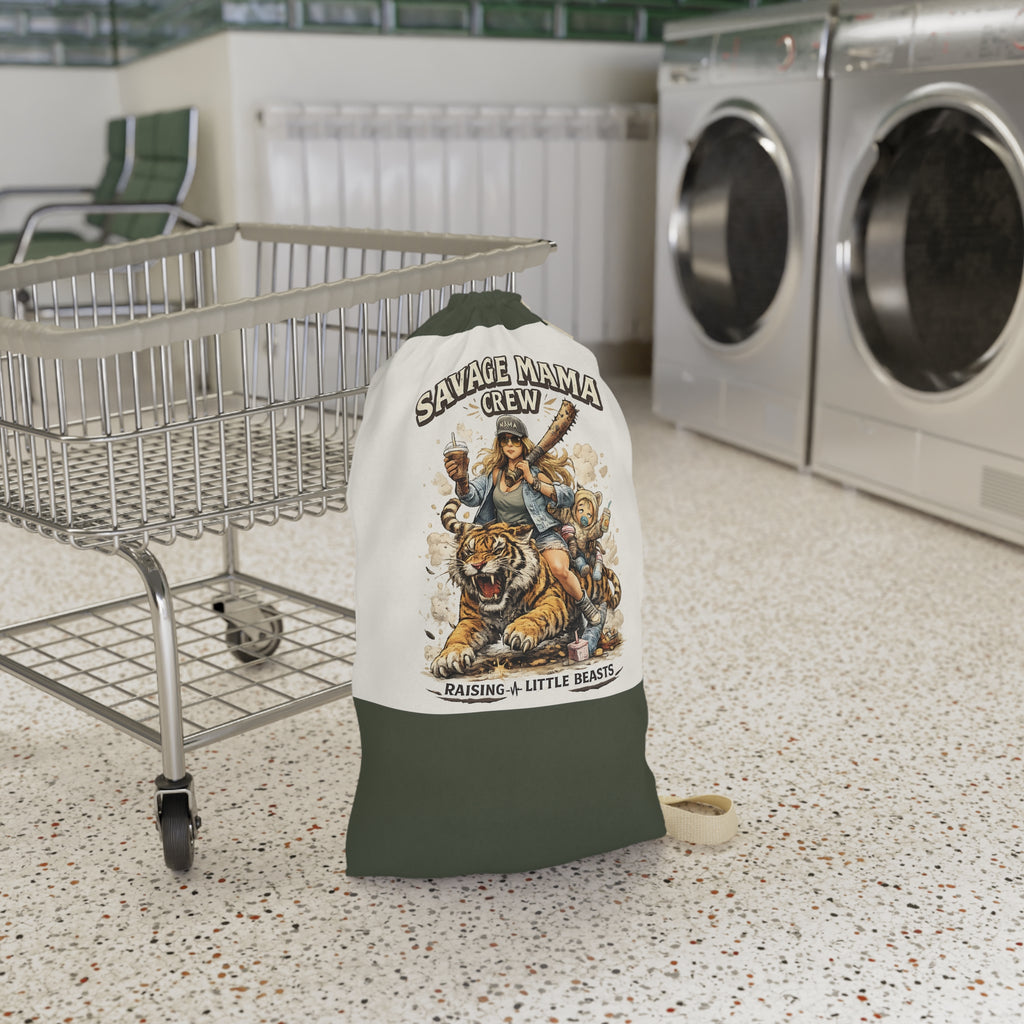 Savage Mama Crew Laundry Bag | Illustrated Mom and Kids, Tiger Rider