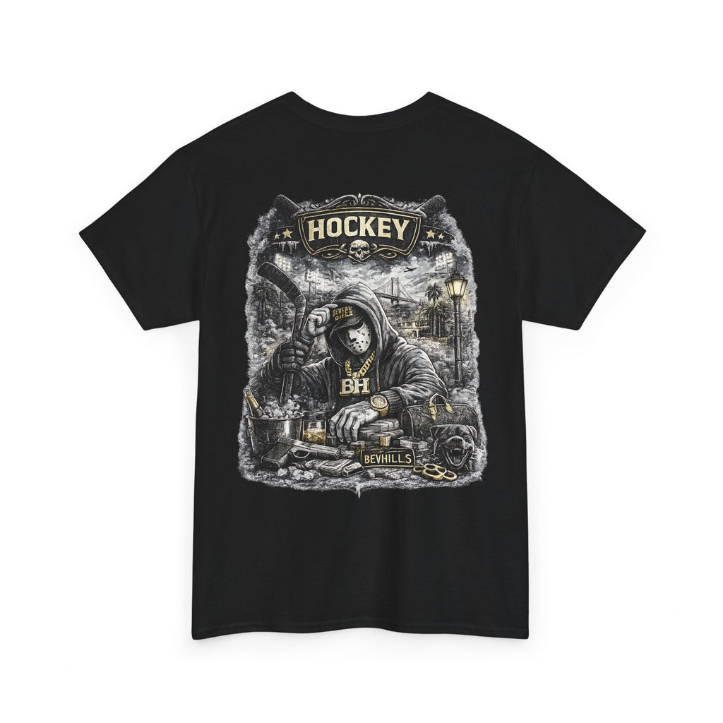 Hockey Streetwear T-Shirt Oversize Black  Urban Dark Graphic Tee Hip Hop Street Style Back Print Luxury