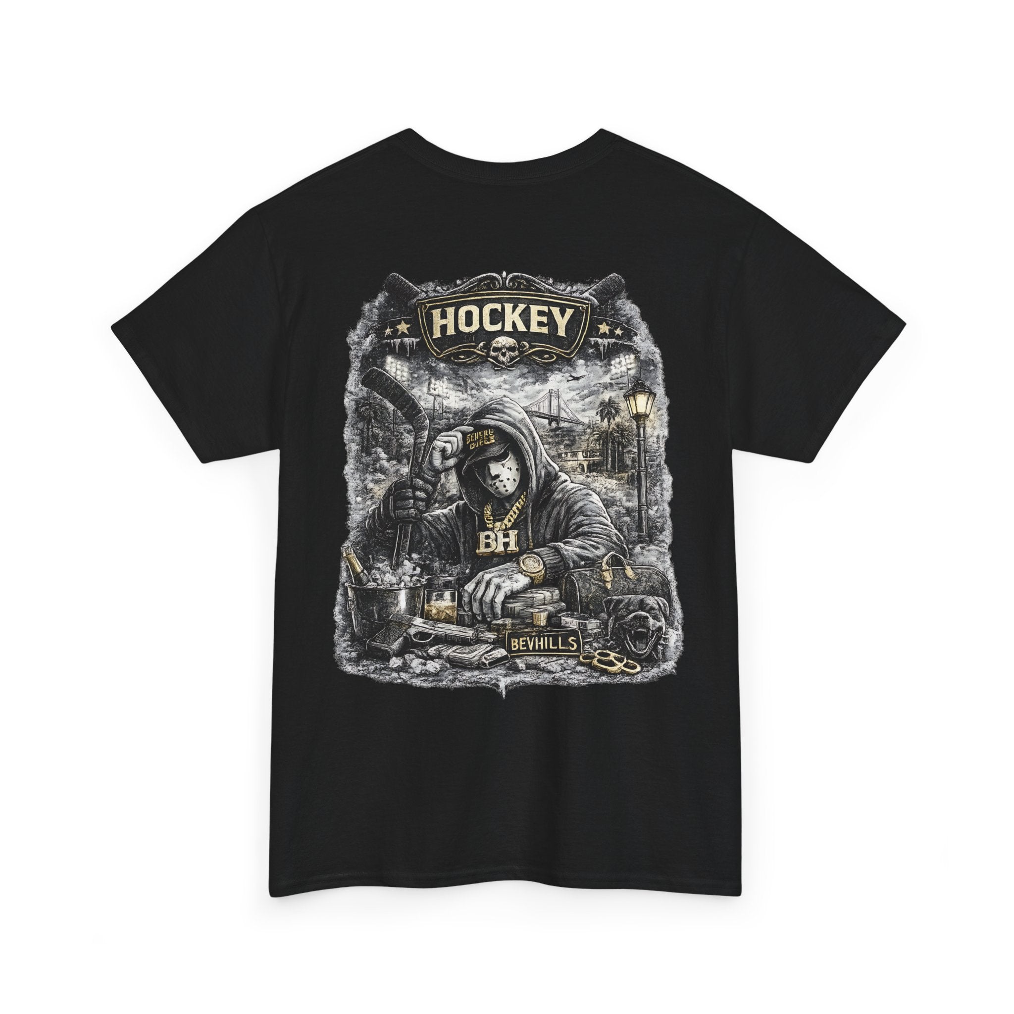 Hockey Streetwear T-Shirt Oversize Black  Urban Dark Graphic Tee Hip Hop Street Style Back Print Luxury