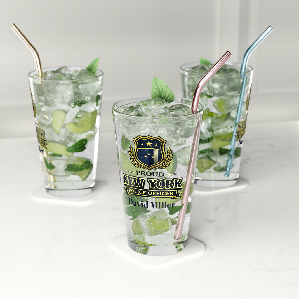 Personalized New York Police Officer Pint Glass 16oz, Custom NY Cop Gift, Police Retirement Gift, Law Enforcement Gift for Him