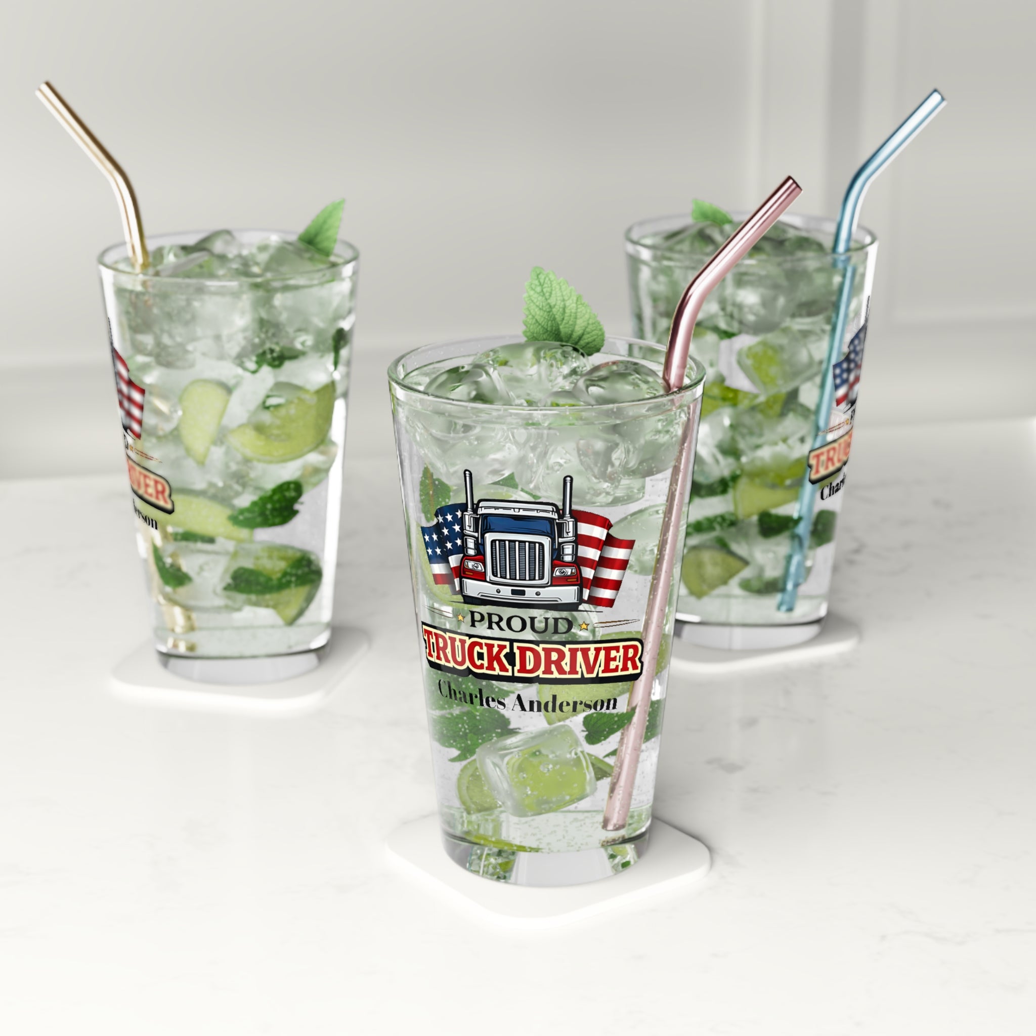 Proud Truck Driver Personalized Pint Glass 16oz  Custom Trucker Beer Glass with Name  Gift for CDL Driver, Trucker Dad Birthday Gift