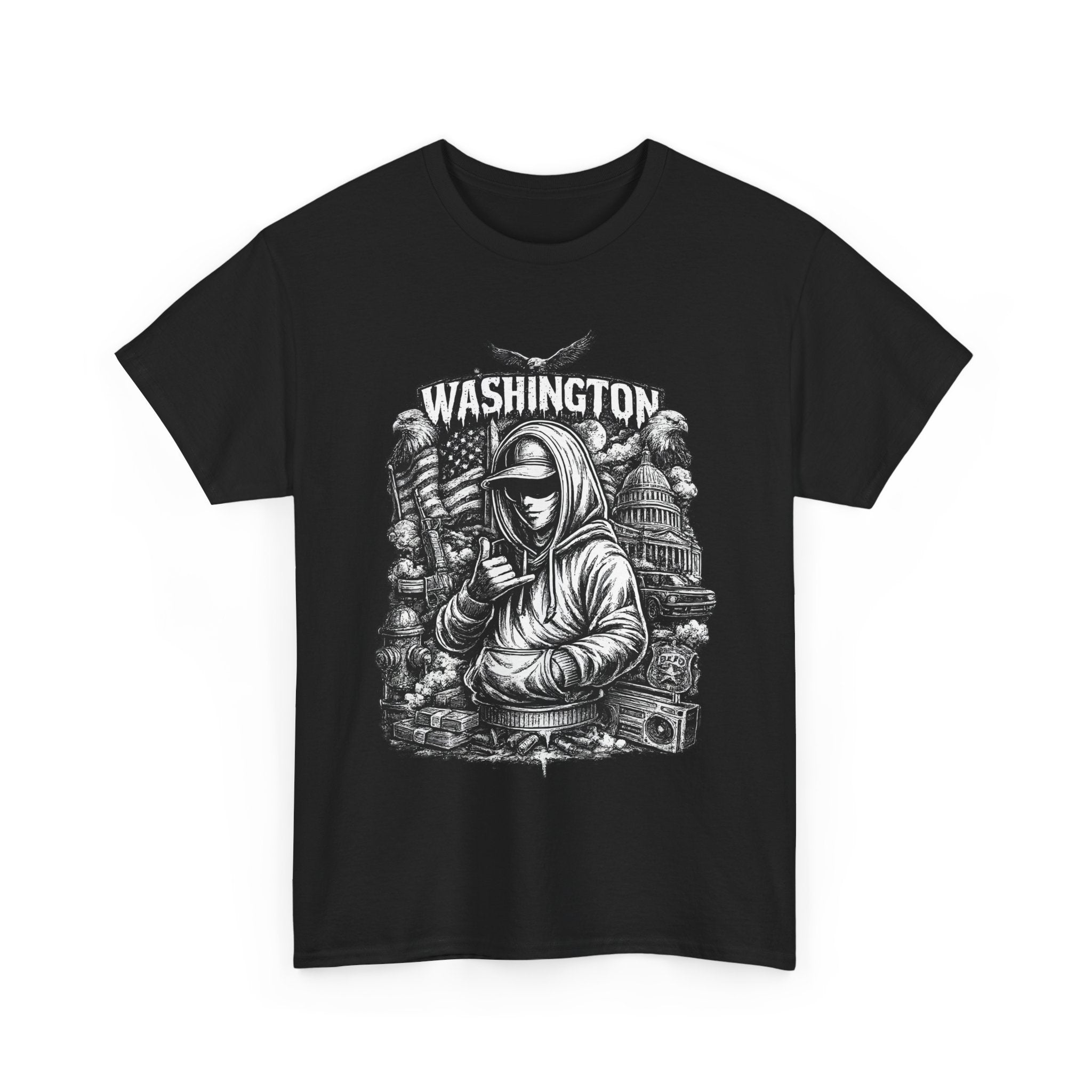 Washington DC T Shirt Streetwear Graphic Tee, Urban City Shirt Black, Dark Street Style Unisex Gift