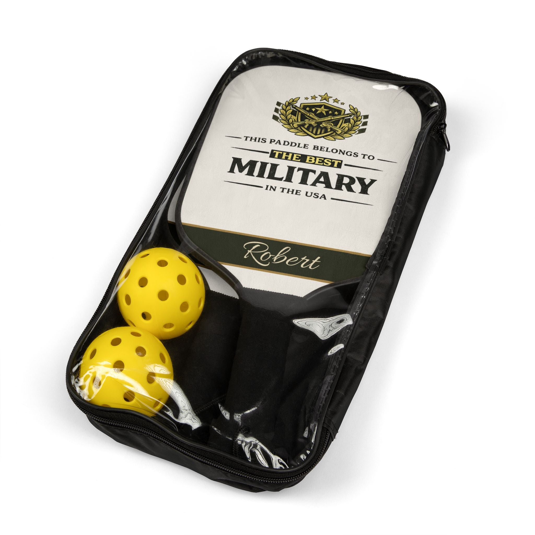 Personalized Military Pickleball Paddle Set | Custom Army Veteran Gift for Him | Patriotic USA Paddle | Military Appreciation Gift