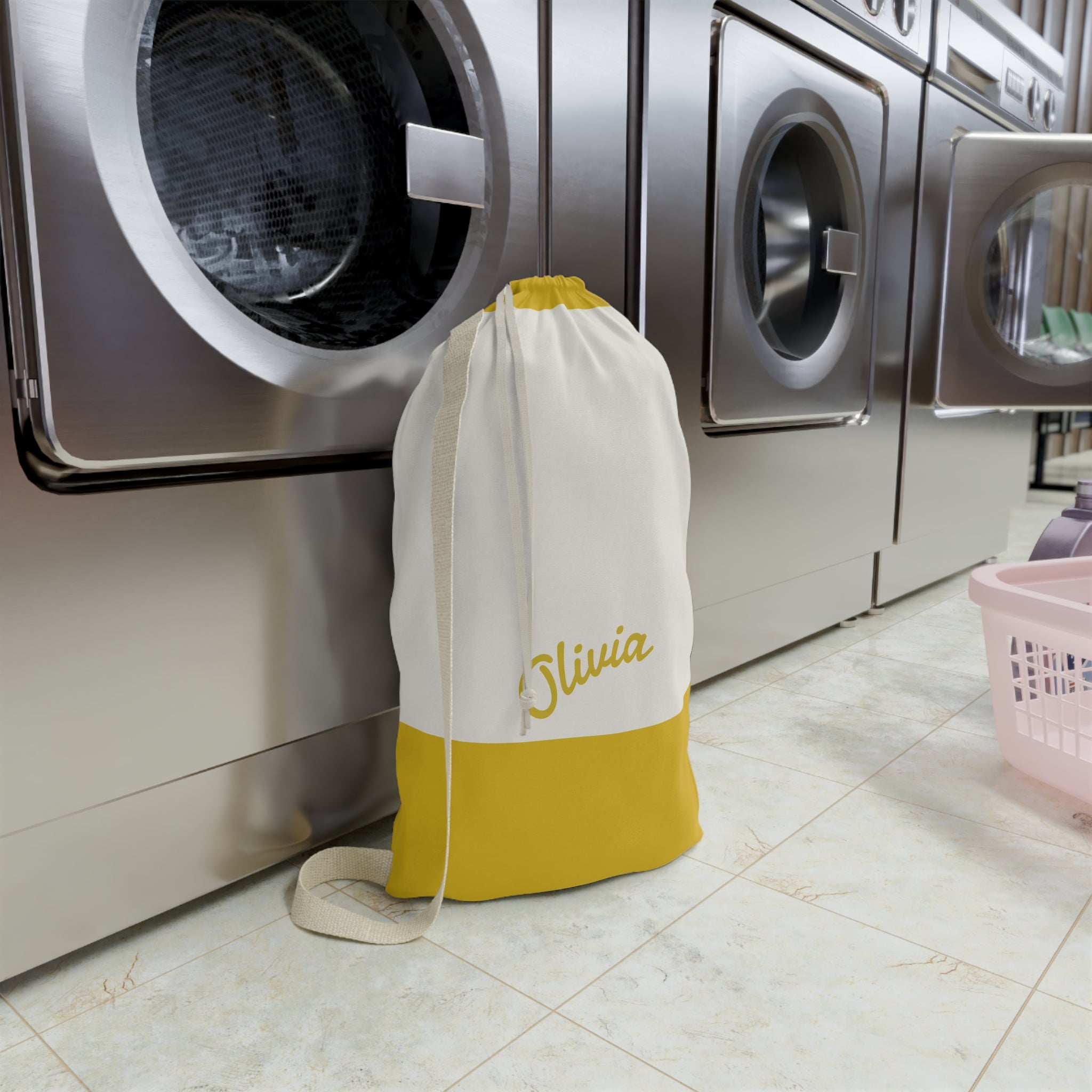 Personalized Laundry Bag | Custom Canvas Drawstring Laundry Bag | Large Reusable Laundry Sack | Personalized Yellow Canvas Laundry Bag