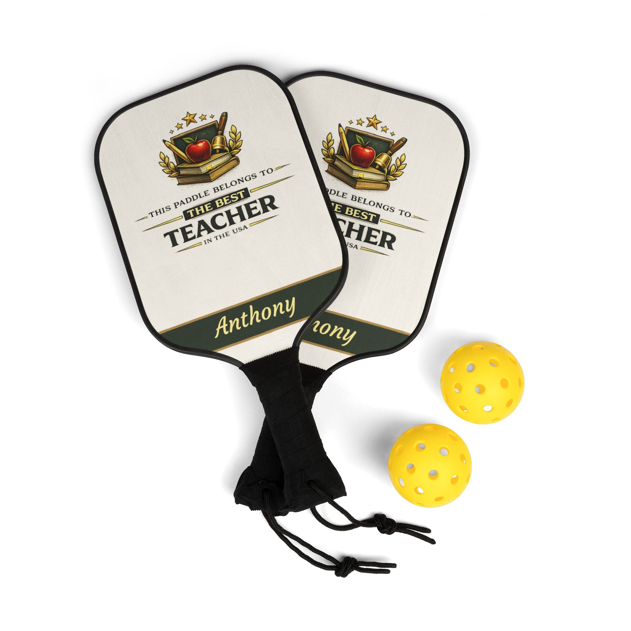 Personalized Teacher Pickleball Paddle Set | Gift for Teacher | Custom Name Pickleball Racket | Appreciation Gift for Educator