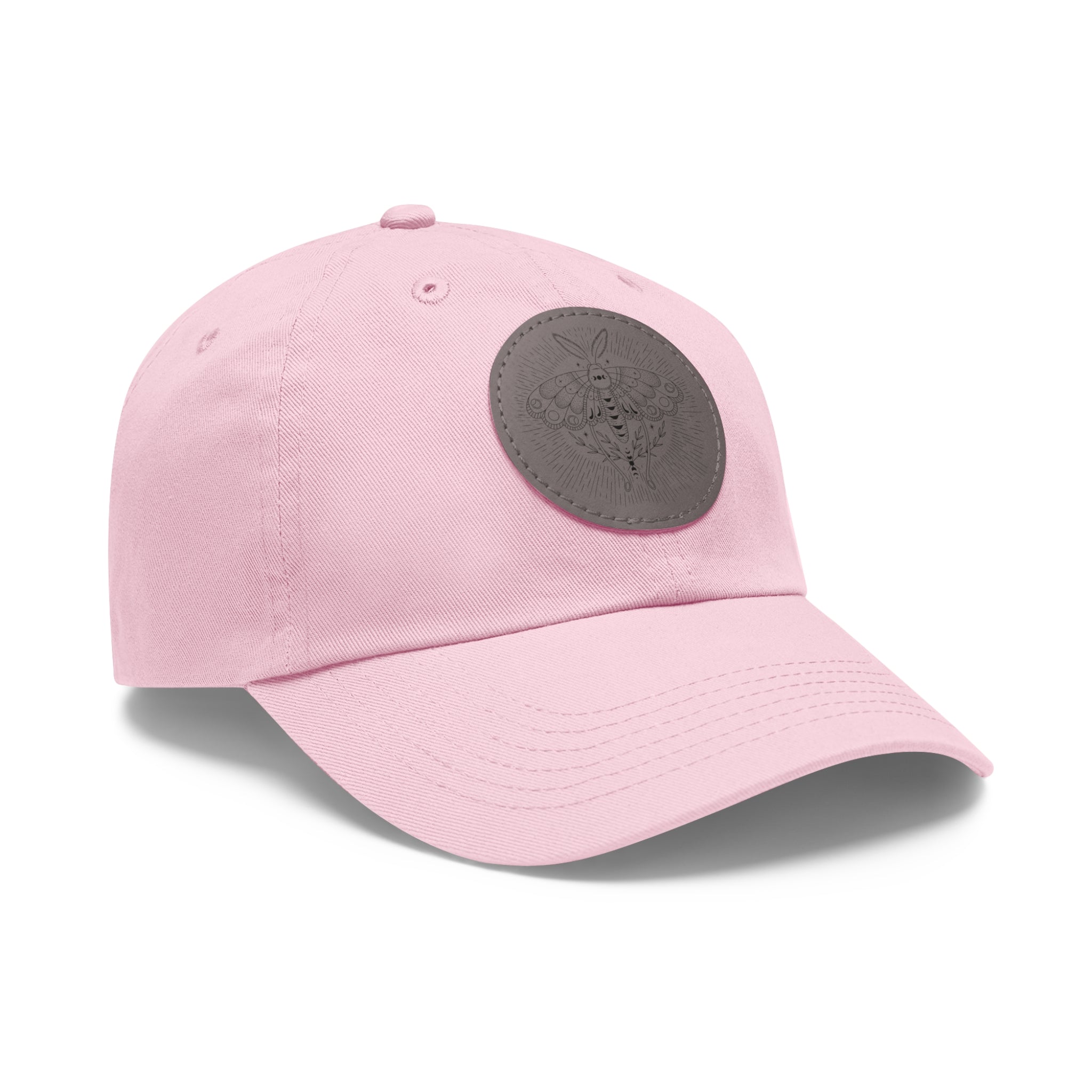 Embroidered Bee Leather Patch Dad Hat  Pink Round Patch Baseball Cap