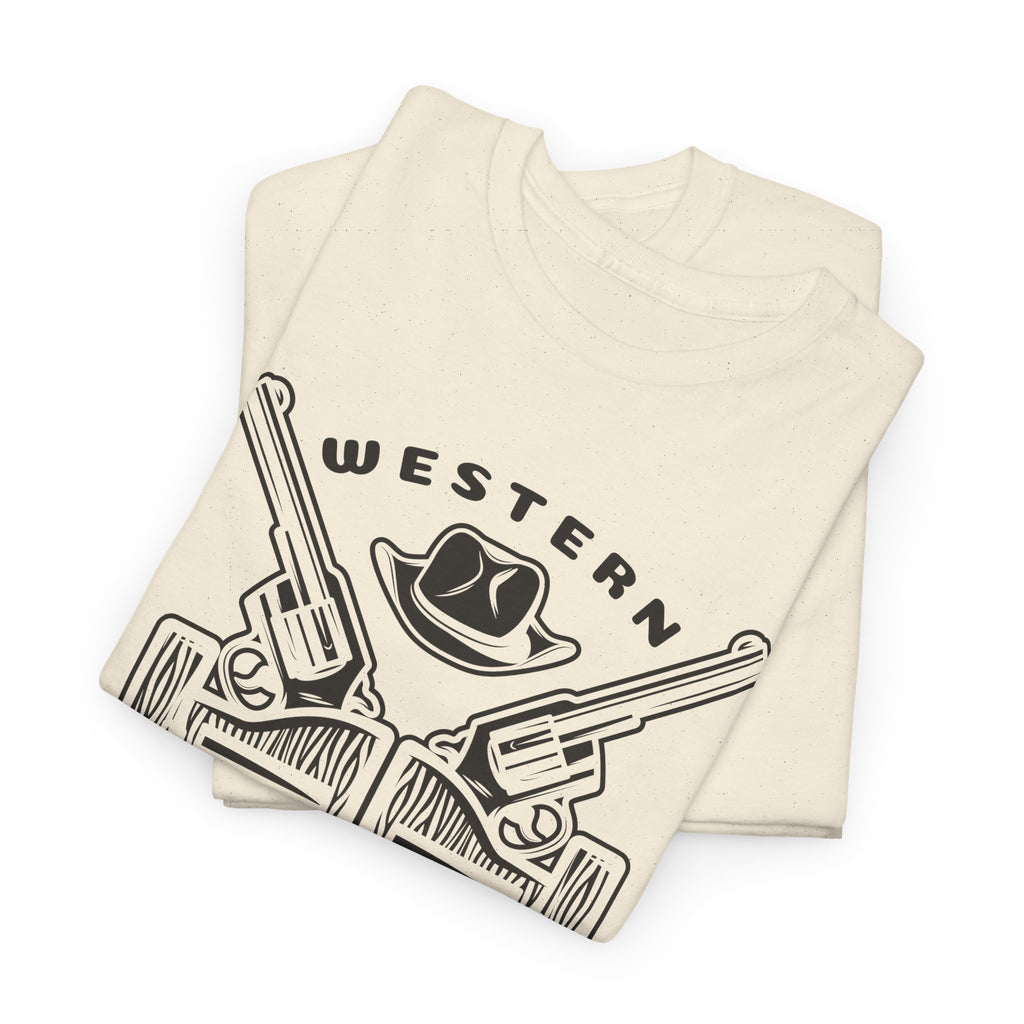 Western Saloon T-Shirt  Vintage Cowboy Guns & Hat Graphic Tee