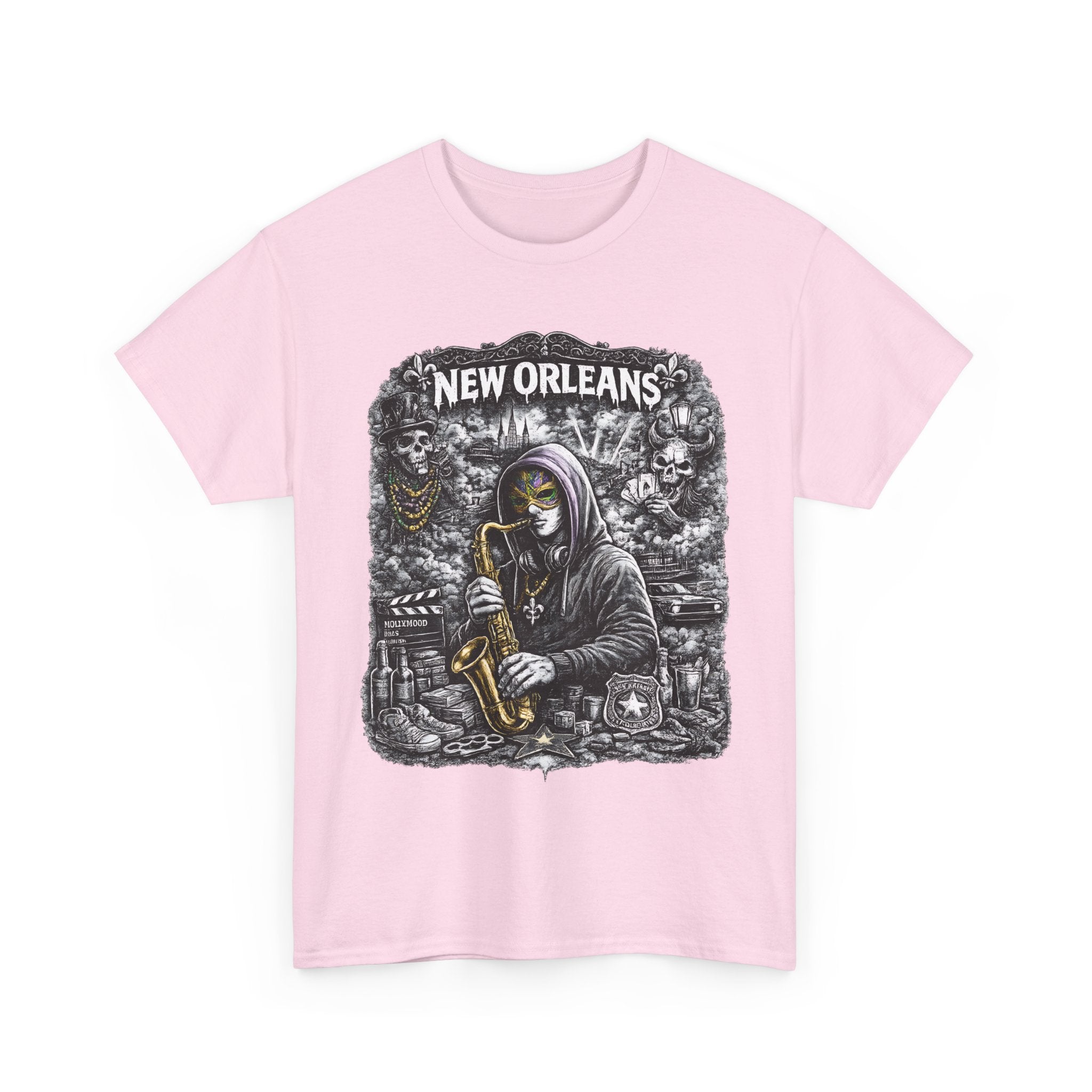 New Orleans T Shirt Jazz Graphic Tee, Dark Streetwear Saxophone Shirt, Mardi Gras Style Unisex Gift