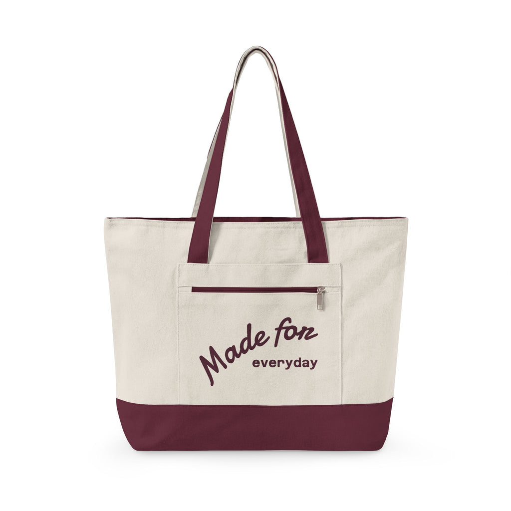 Made for everyday Zippered Canvas Tote | script text, neutral color