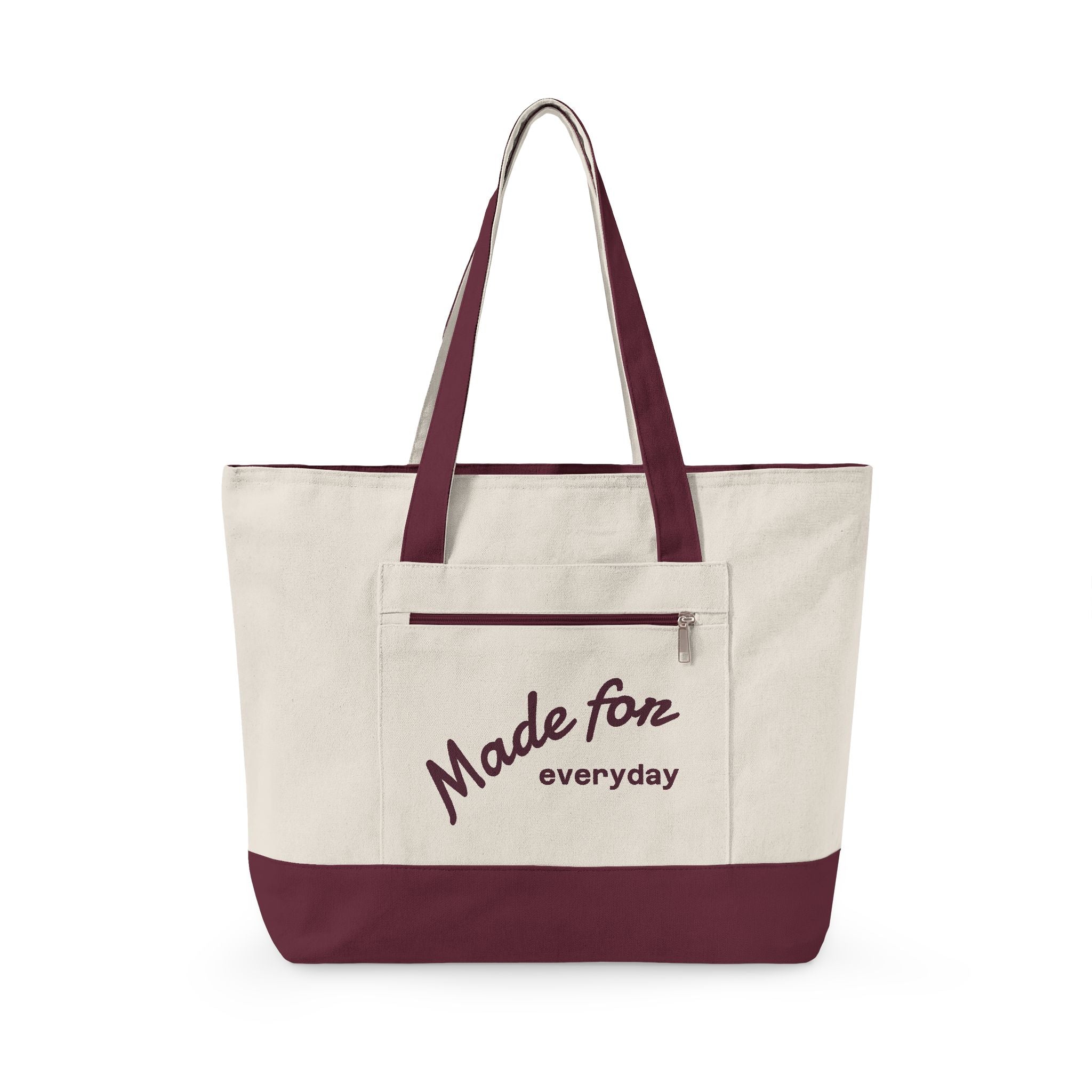 Made for everyday Zippered Canvas Tote | script text, neutral color