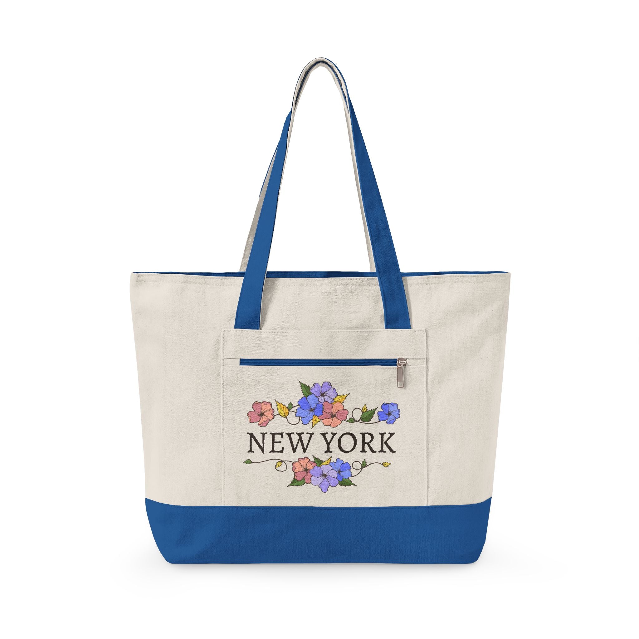 New York floral script Zippered Canvas Tote | city bouquet design