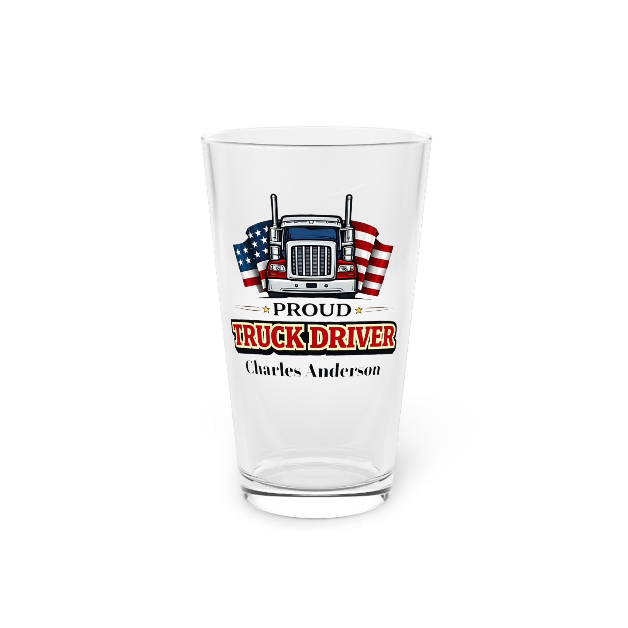 Proud Truck Driver Personalized Pint Glass 16oz  Custom Trucker Beer Glass with Name  Gift for CDL Driver, Trucker Dad Birthday Gift