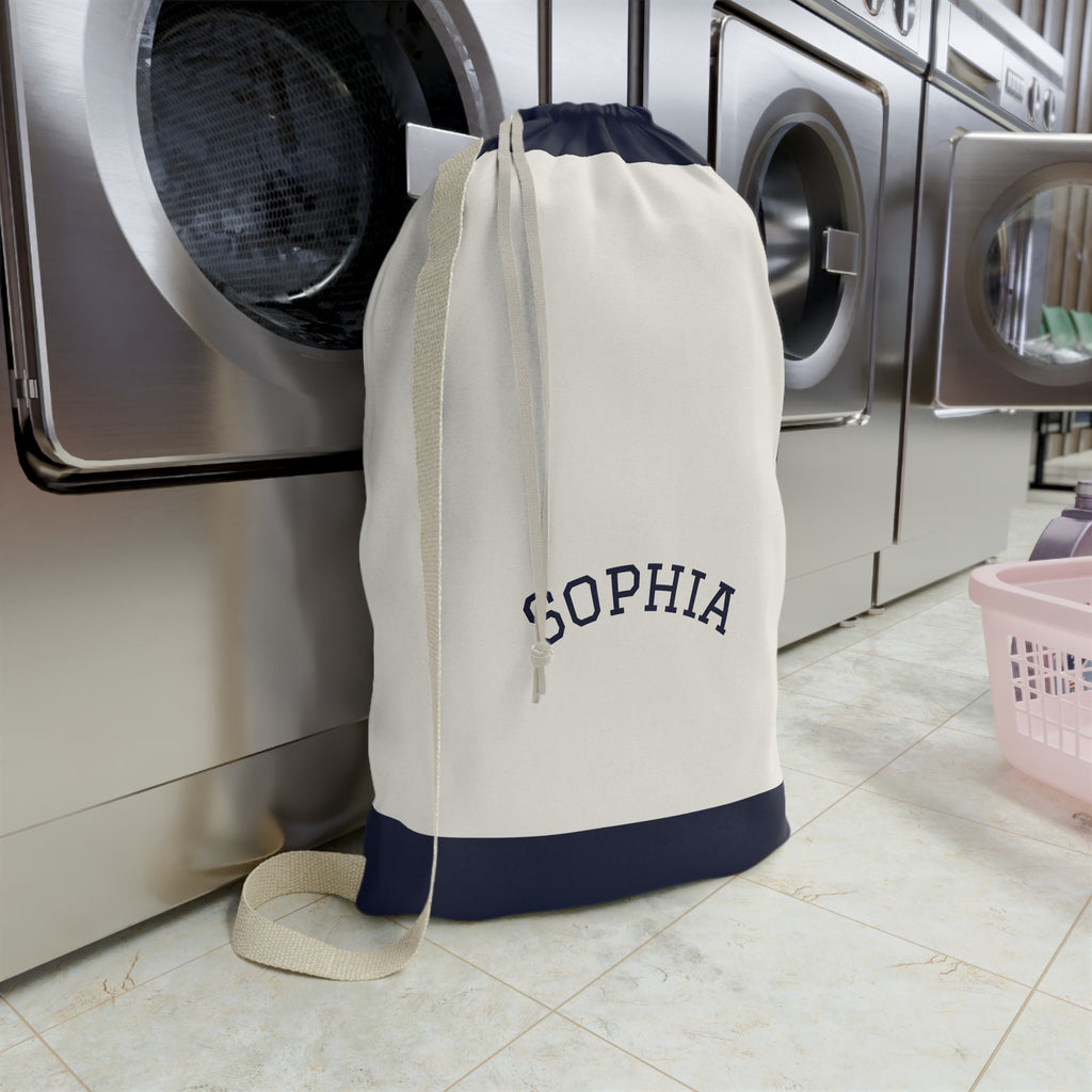 Navy Block Monogram Laundry Bag | Personalized Drawstring Tote
