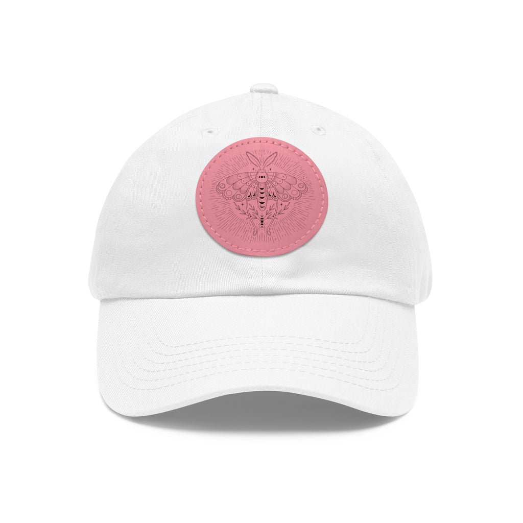 Embroidered Bee Leather Patch Dad Hat  Pink Round Patch Baseball Cap
