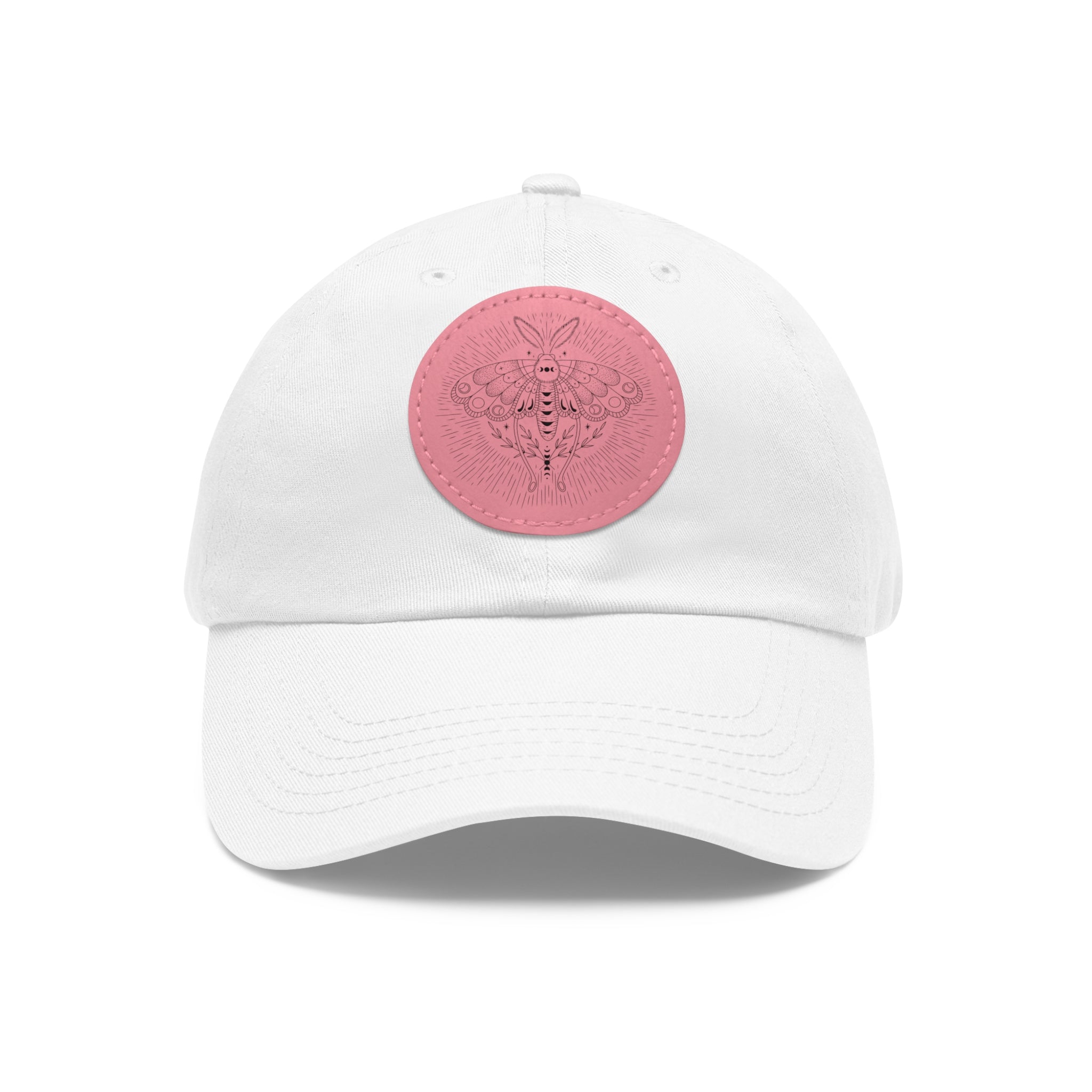 Embroidered Bee Leather Patch Dad Hat  Pink Round Patch Baseball Cap