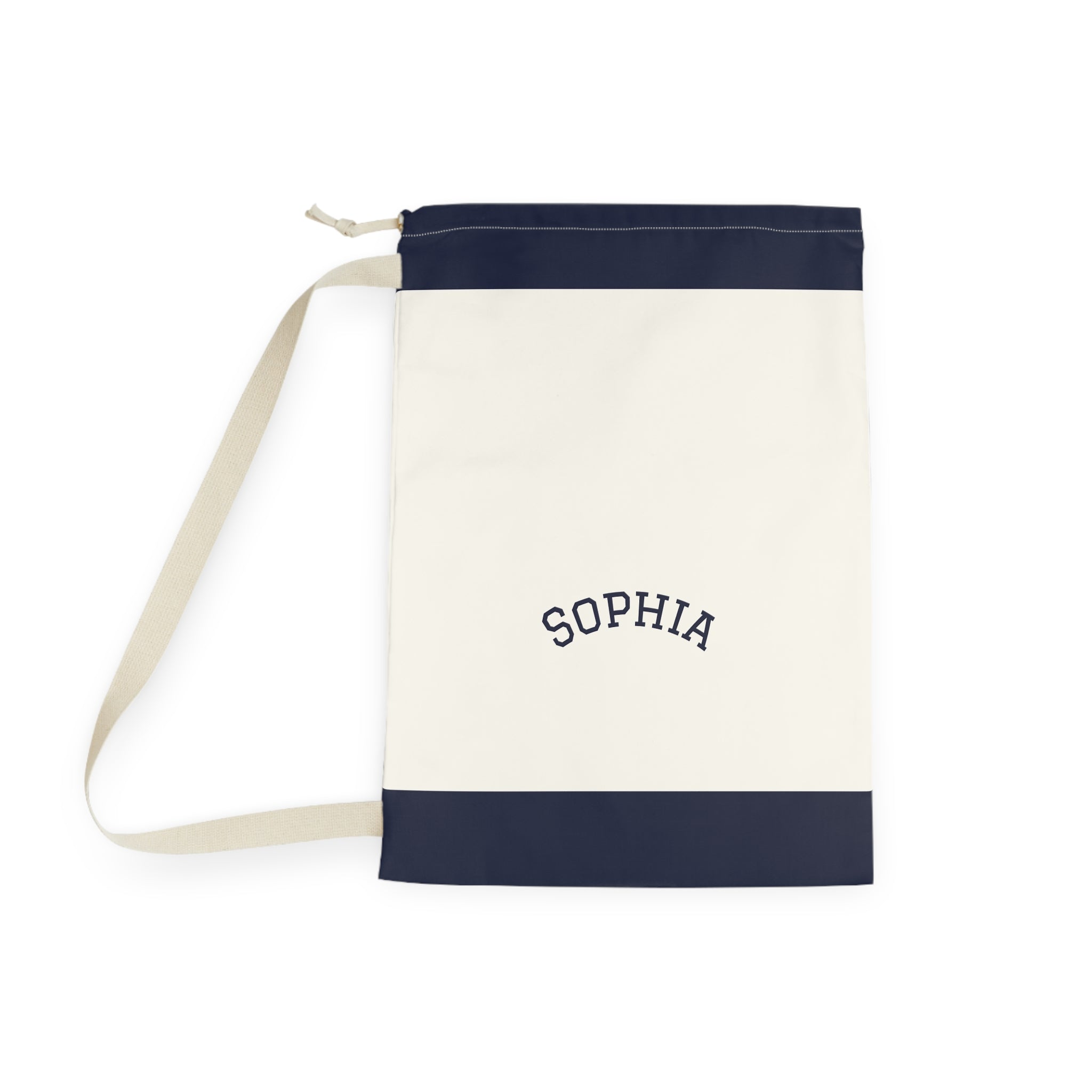 Navy Block Monogram Laundry Bag | Personalized Drawstring Tote