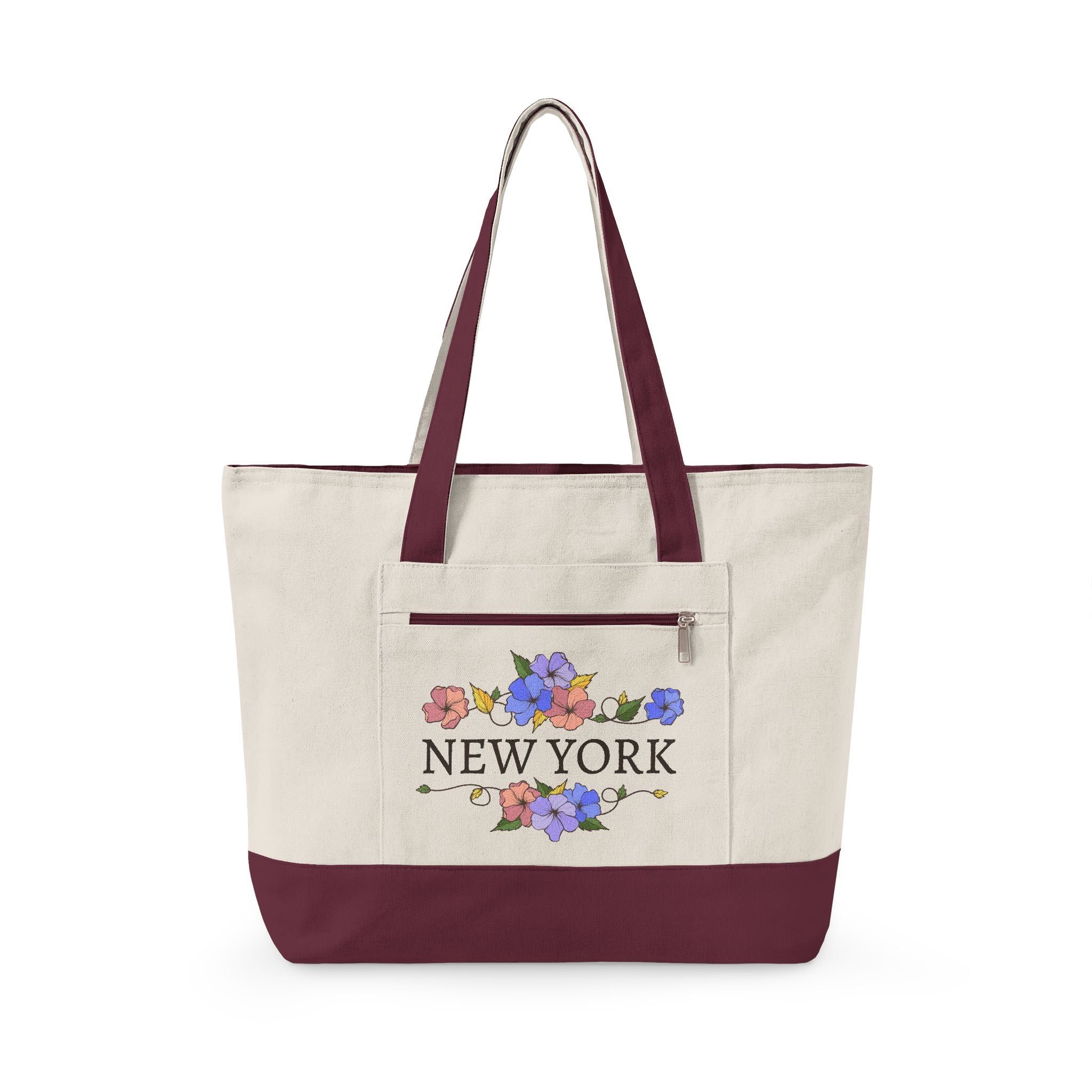 New York floral script Zippered Canvas Tote | city bouquet design