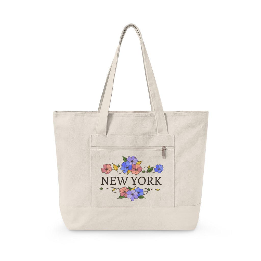 New York floral script Zippered Canvas Tote | city bouquet design