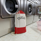 Red Stripe Personalized Laundry Bag | Drawstring Canvas Laundry Sack