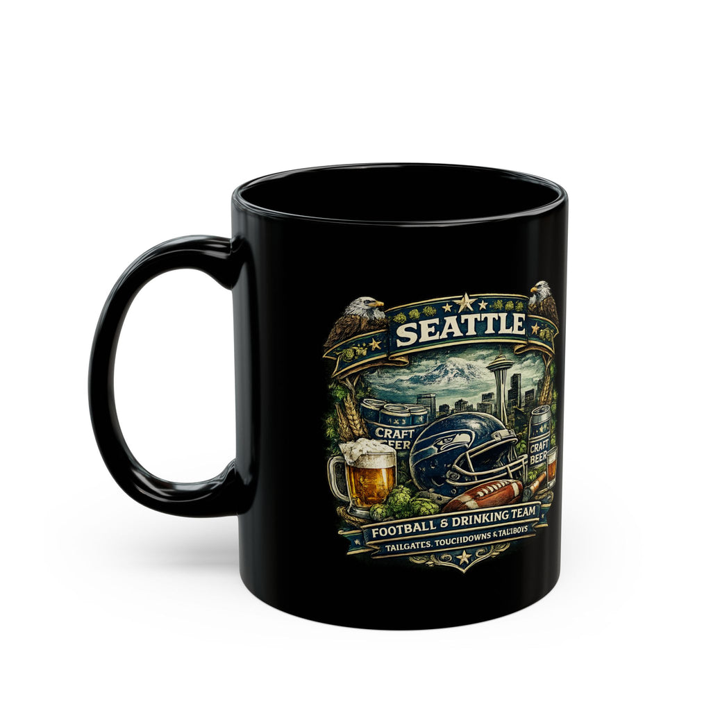 Seattle Football Mug for Men Black Coffee Cup for Beer Lovers, Tailgating & Game Day Sports Fan Gift