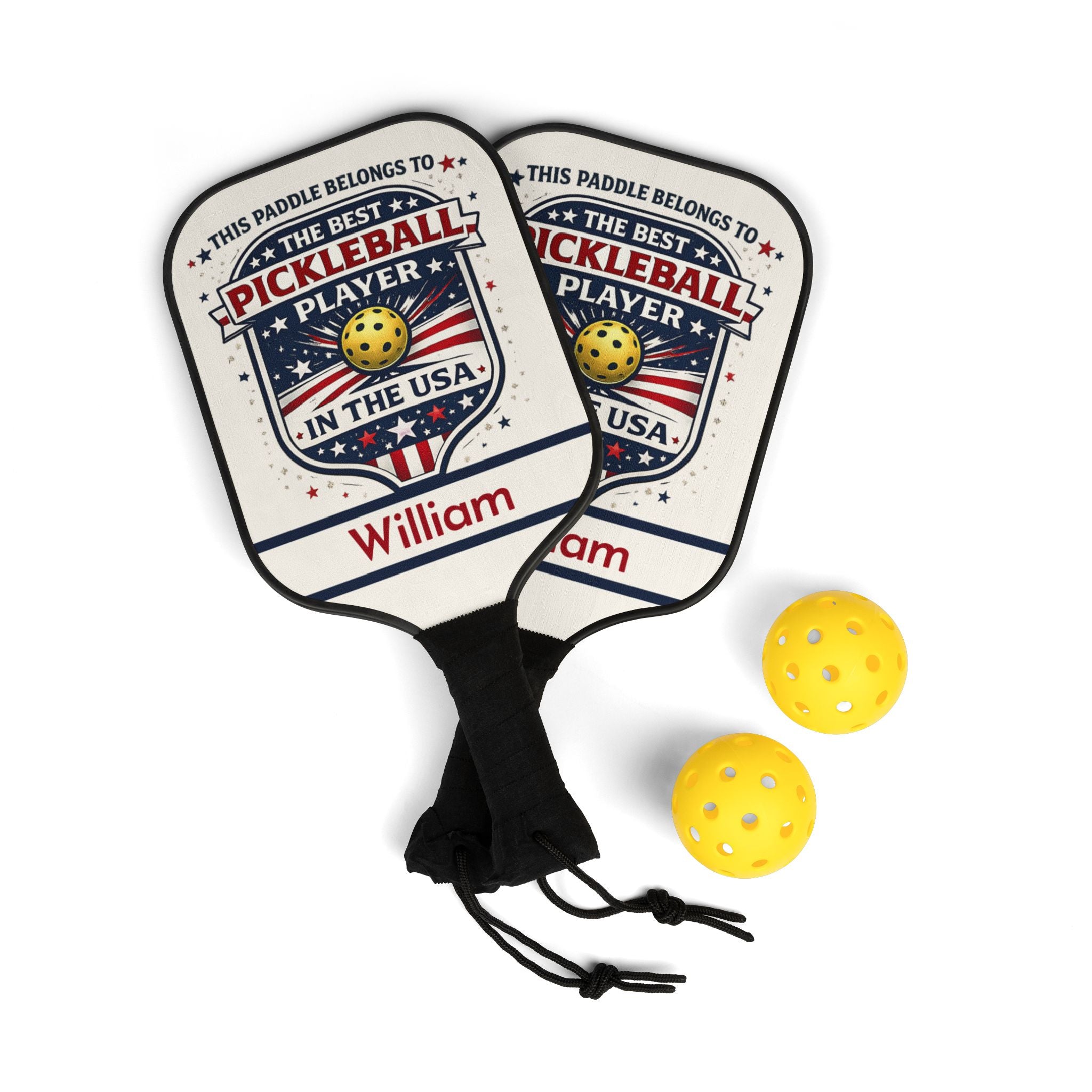 Personalized Pickleball Paddle Set USA | Custom Name Pickleball Gift for Men Women | Patriotic Pickleball Player Gift