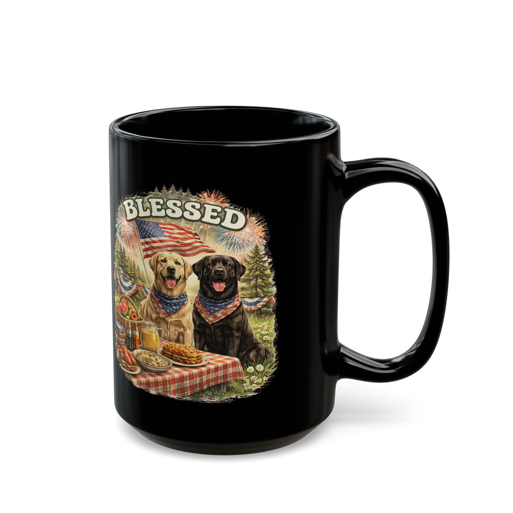 Blessed Patriotic Dog Mug American Flag Coffee Cup Faith USA Dog Lover Gift