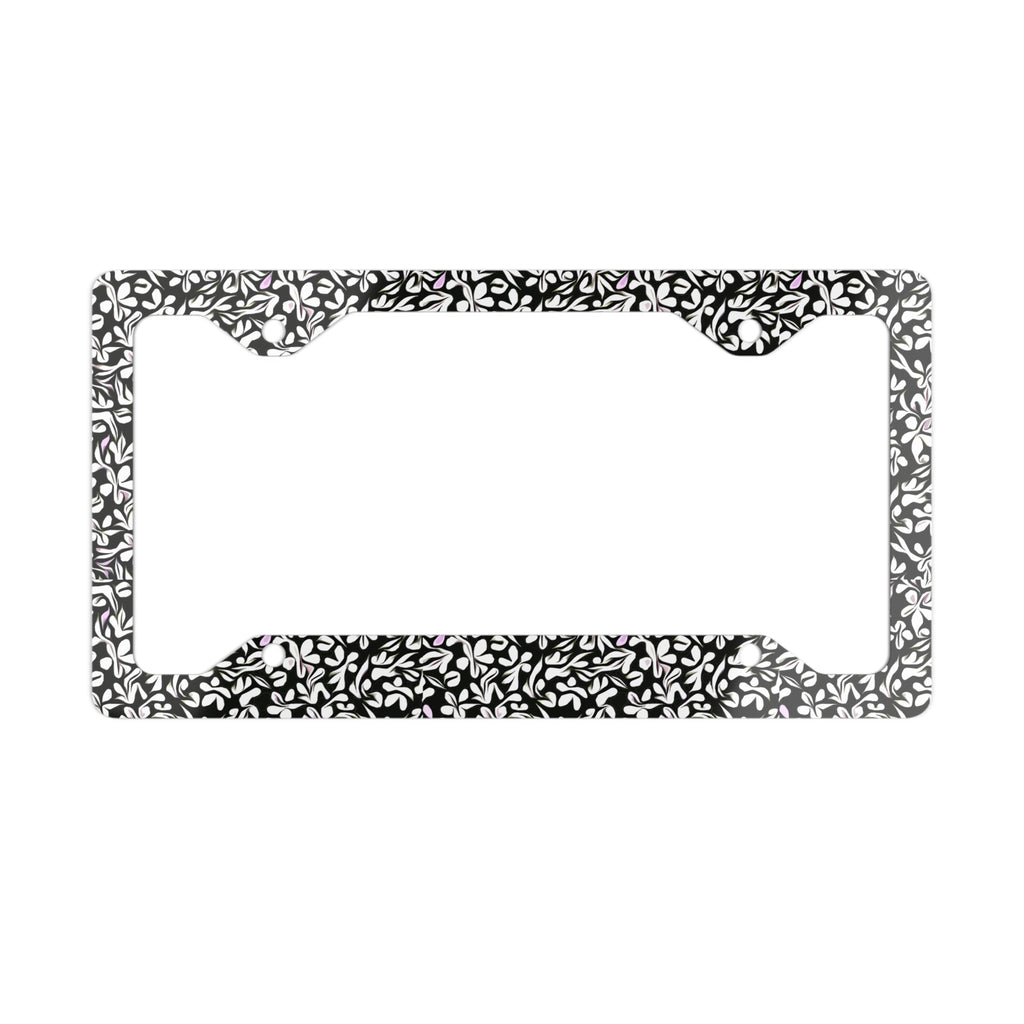 Floral License Plate Frame Black White Metal Car Frame Elegant Design