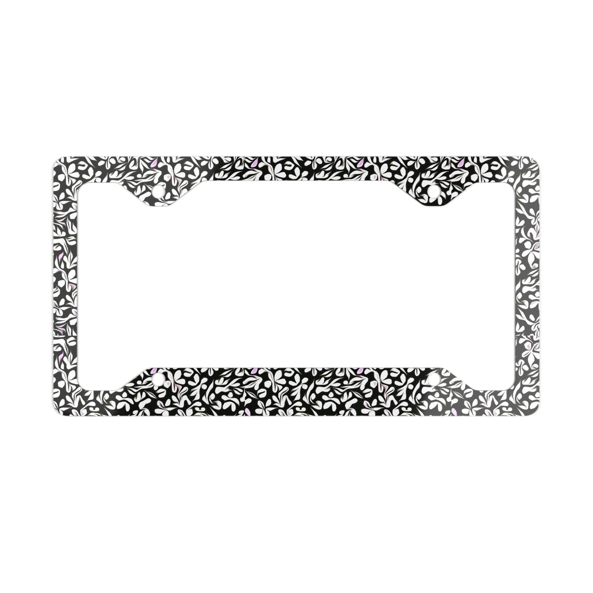 Floral License Plate Frame Black White Metal Car Frame Elegant Design