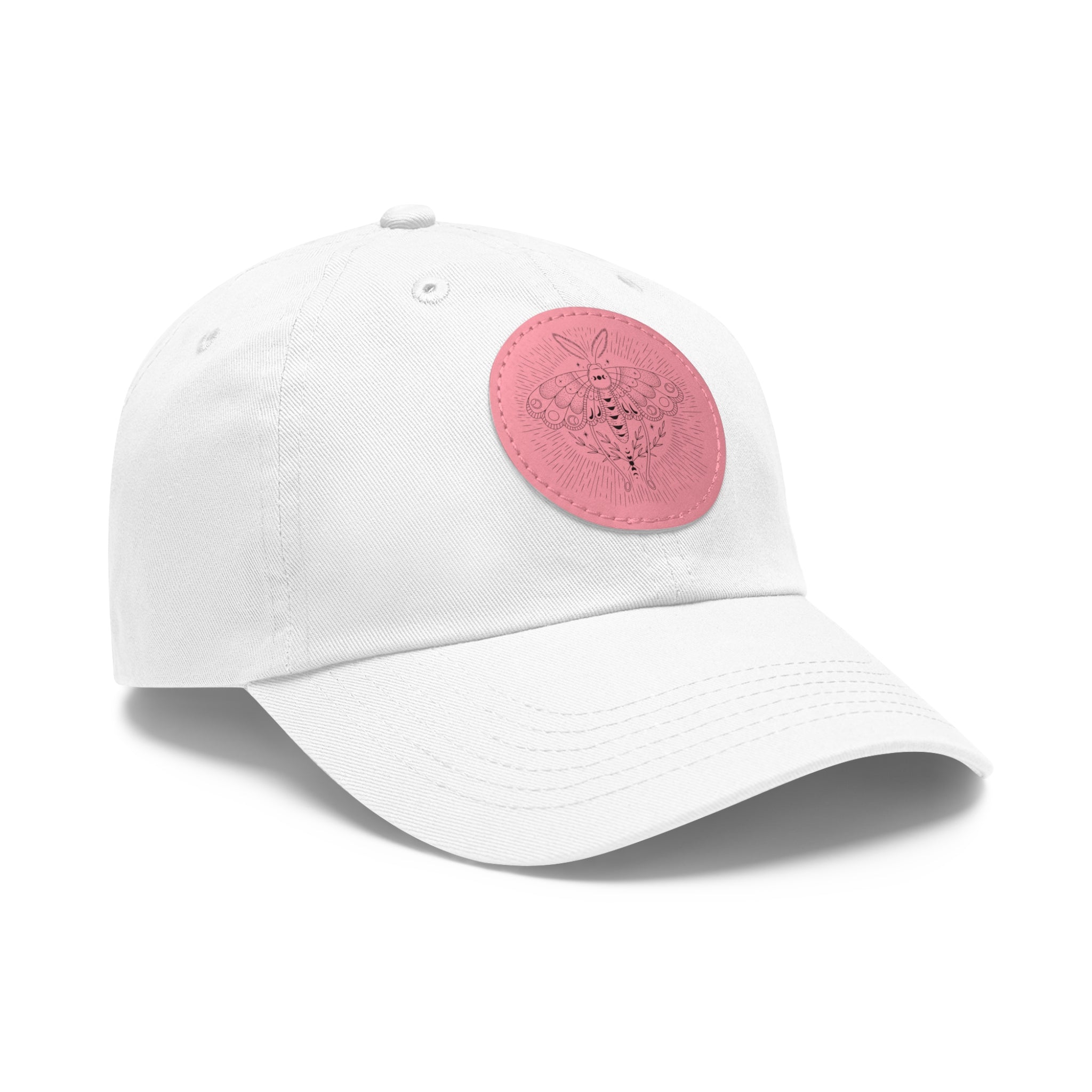 Embroidered Bee Leather Patch Dad Hat  Pink Round Patch Baseball Cap