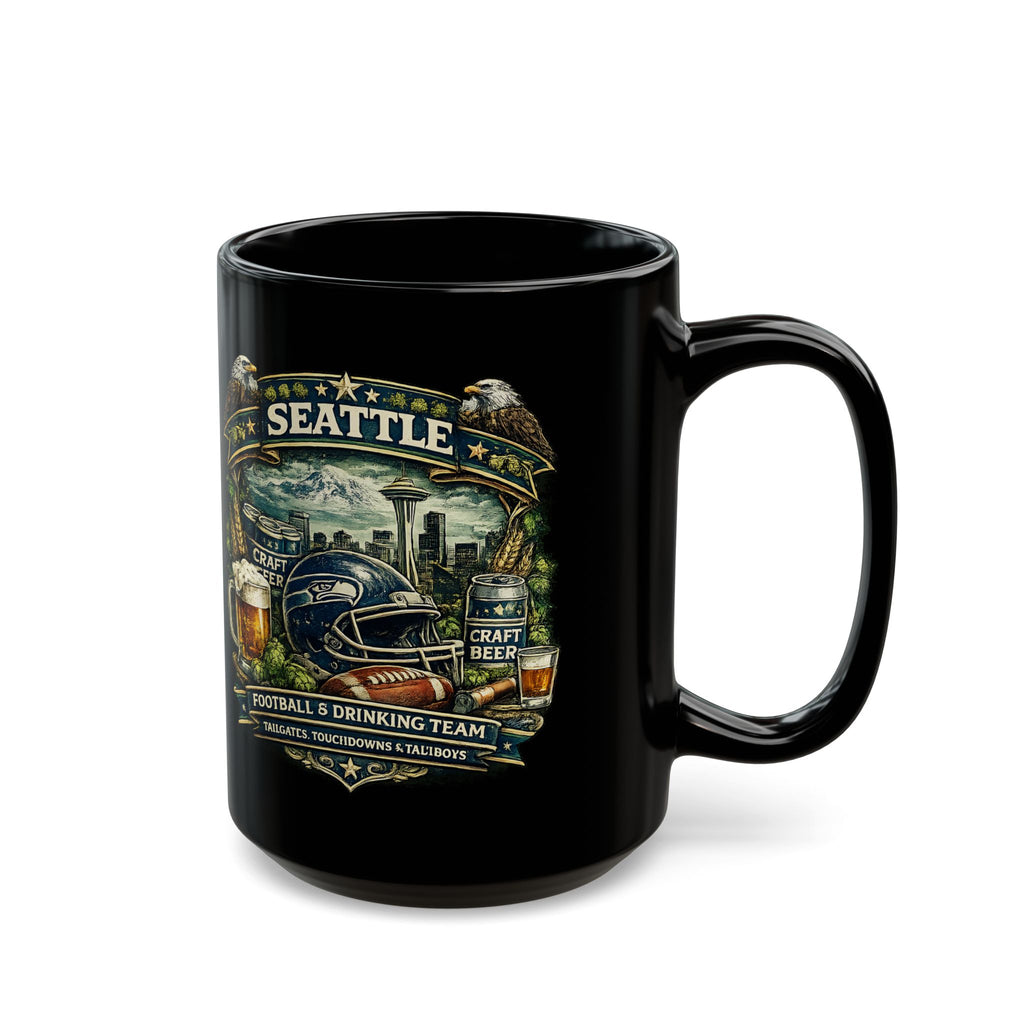 Seattle Football Mug for Men Black Coffee Cup for Beer Lovers, Tailgating & Game Day Sports Fan Gift